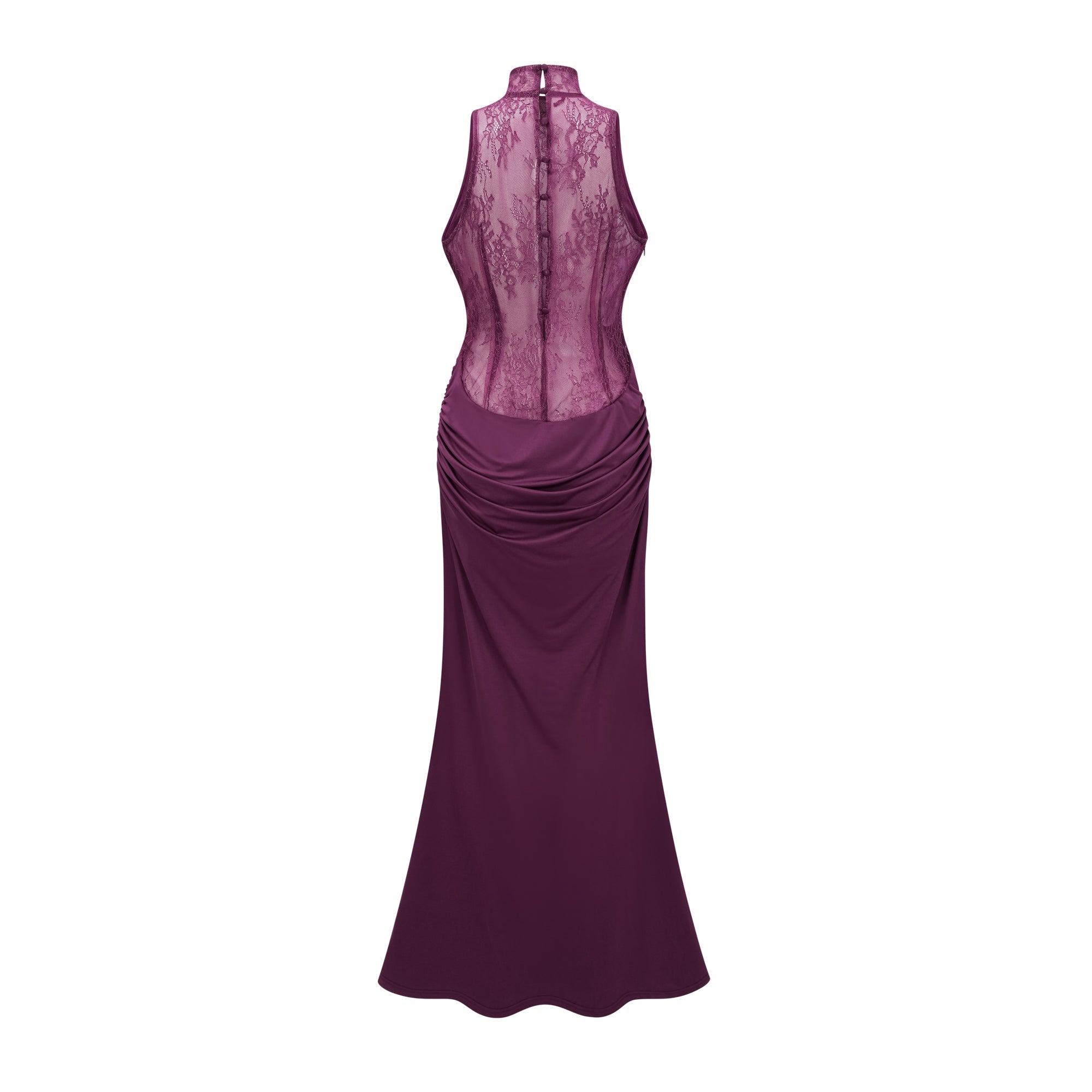 Borbála Magenta Lace Bodice Ruched Maxi Dress