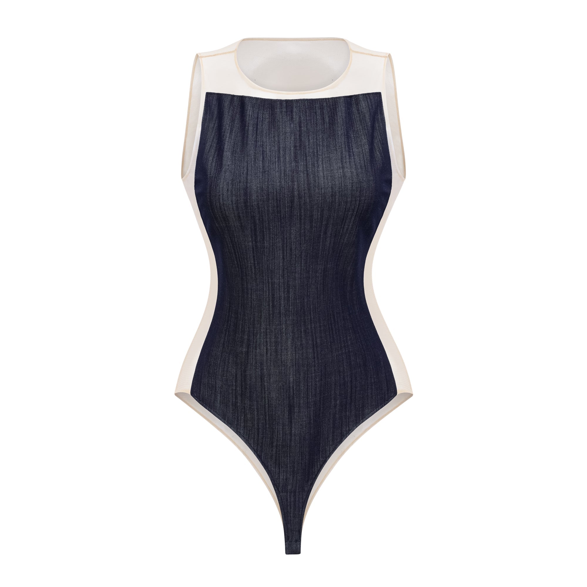 Sandrine blue denim semi-sheer bodysuit (Final Sale)
