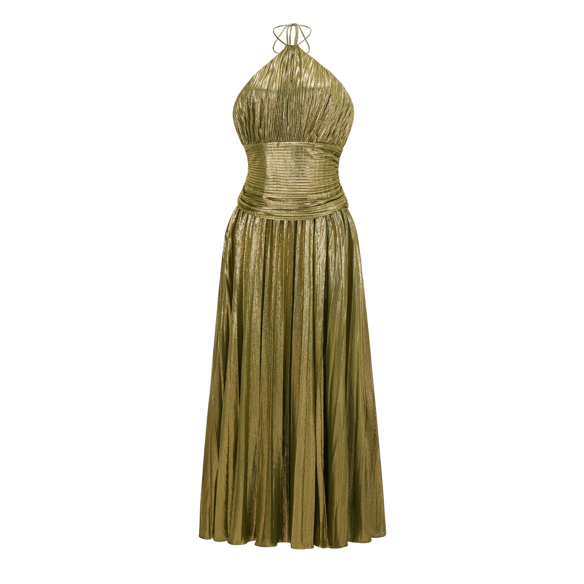 Alchimie Green Glossy Pleated Maxi Dress