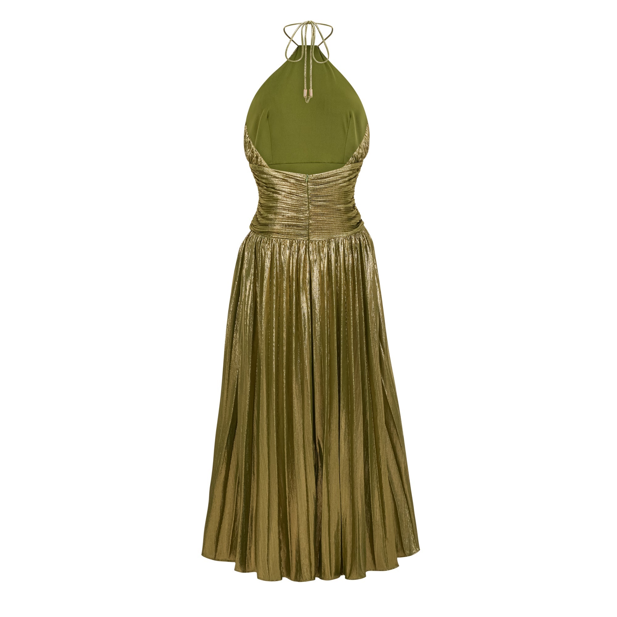 Alchimie Green Glossy Pleated Maxi Dress