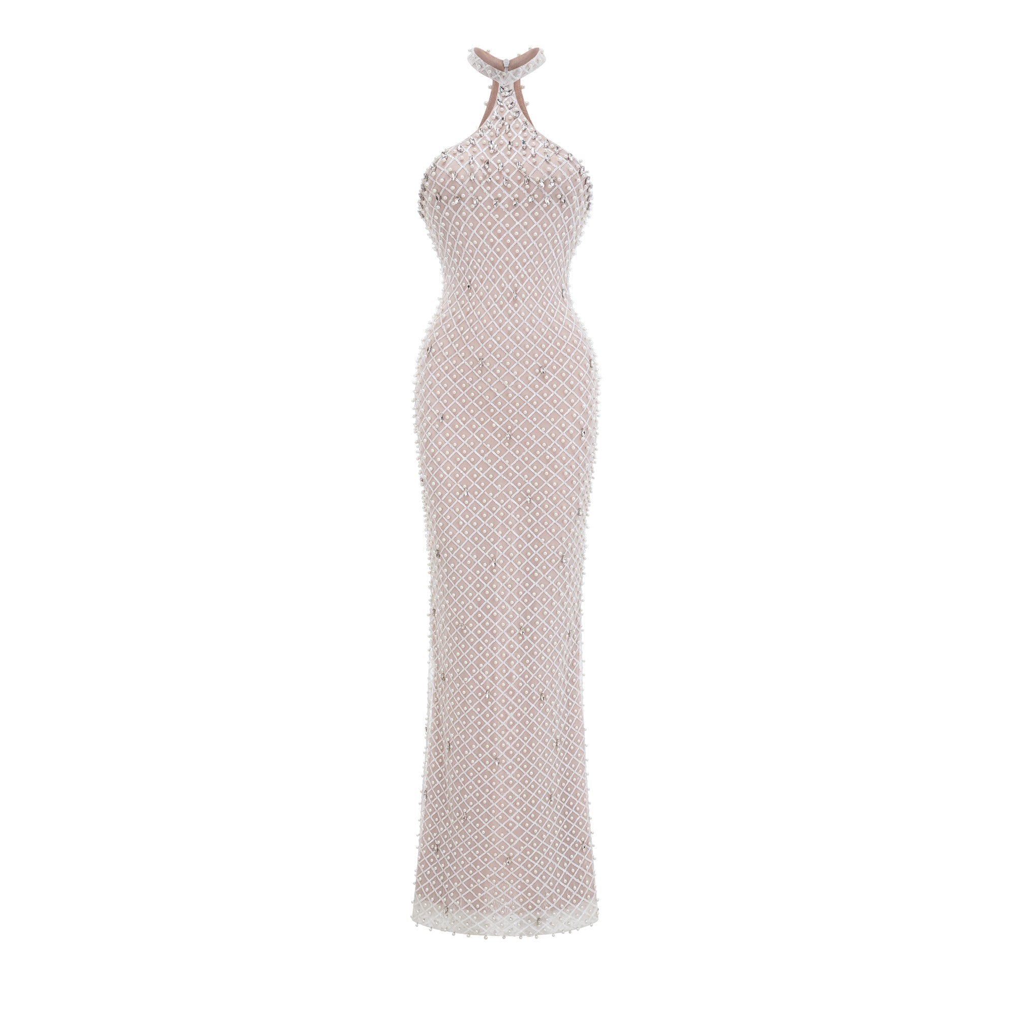 Claudine white embellished halterneck maxi dress (Final Sale-US Only)