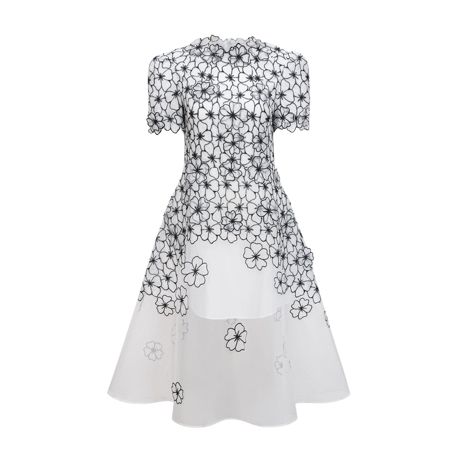 Yaelle White Floral Appliqué Tulle Midi Dress