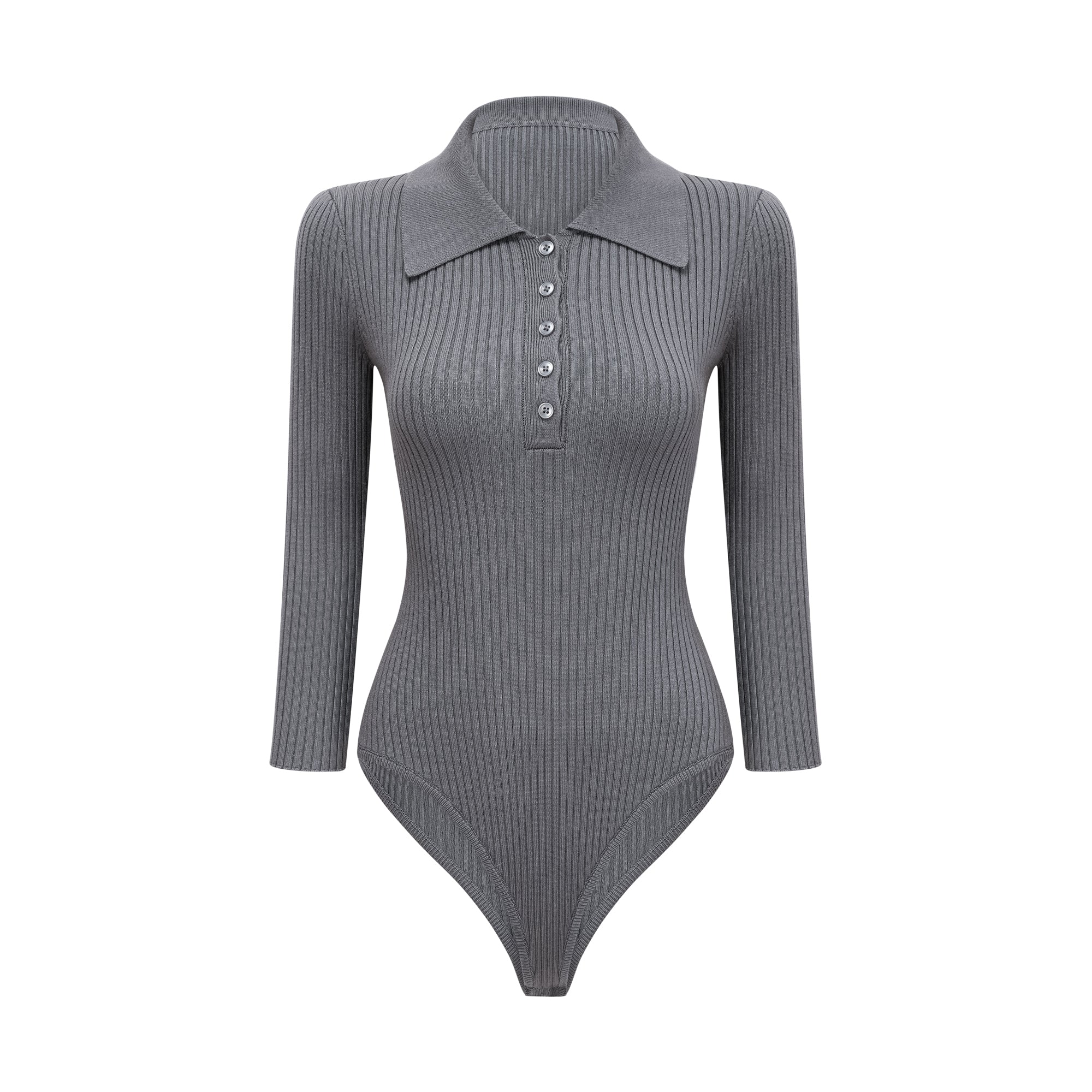 Claire Grey Ribbed Knit Bodysuit & Trousers Set