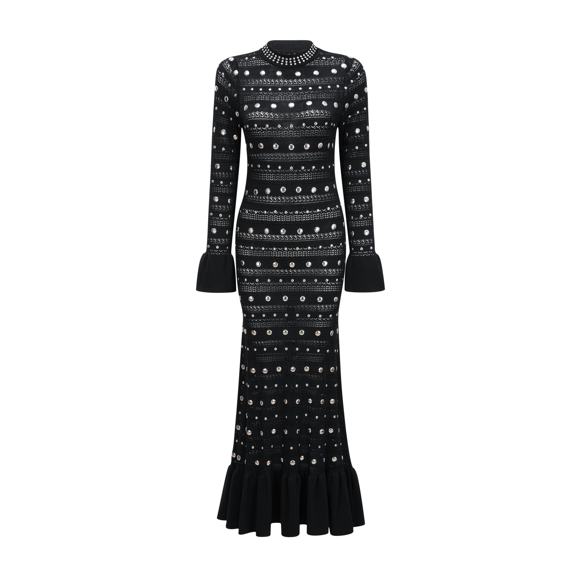 Chloé Black Long Sleeve Studded Crochet Knit Midi dress (Final Sale)