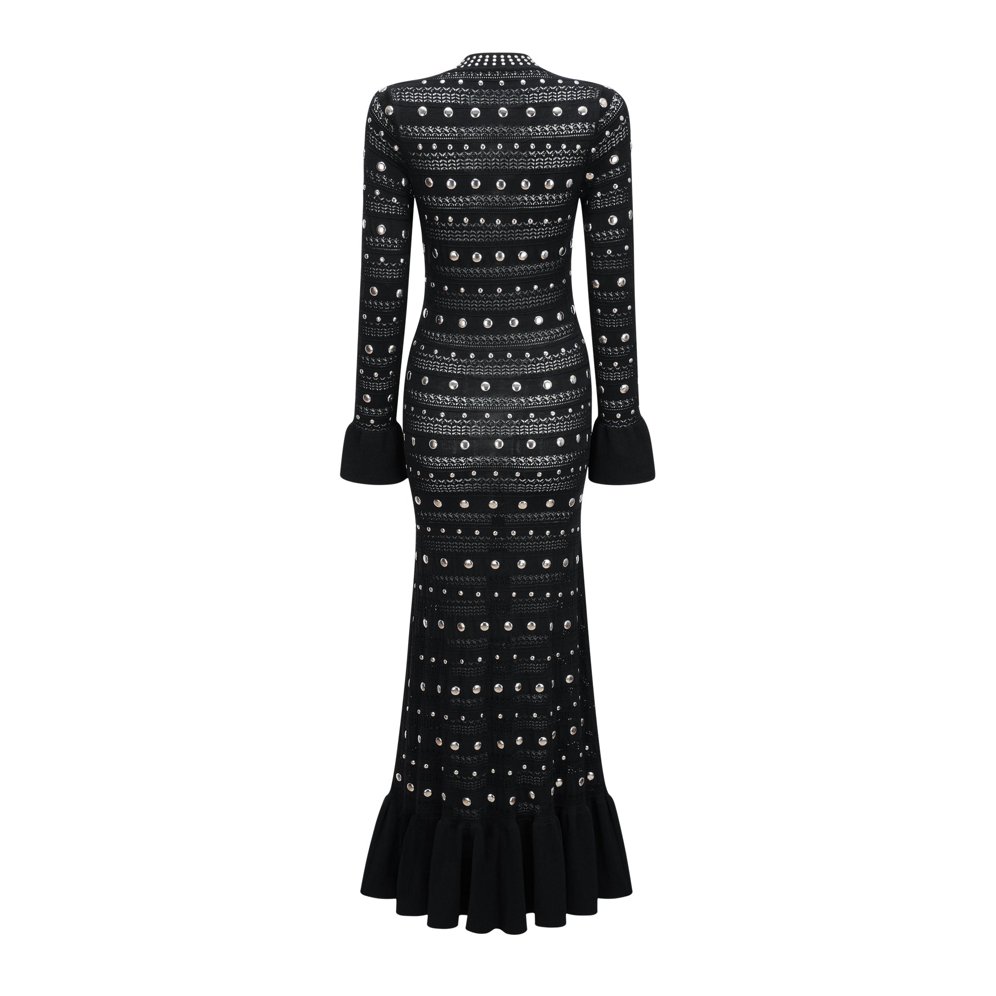 Chloé Black Long Sleeve Studded Crochet Knit Midi dress
