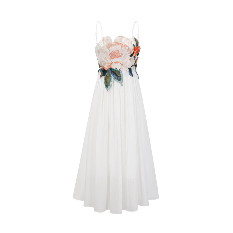 Josette floral-embroidered shirred maxi dress in White