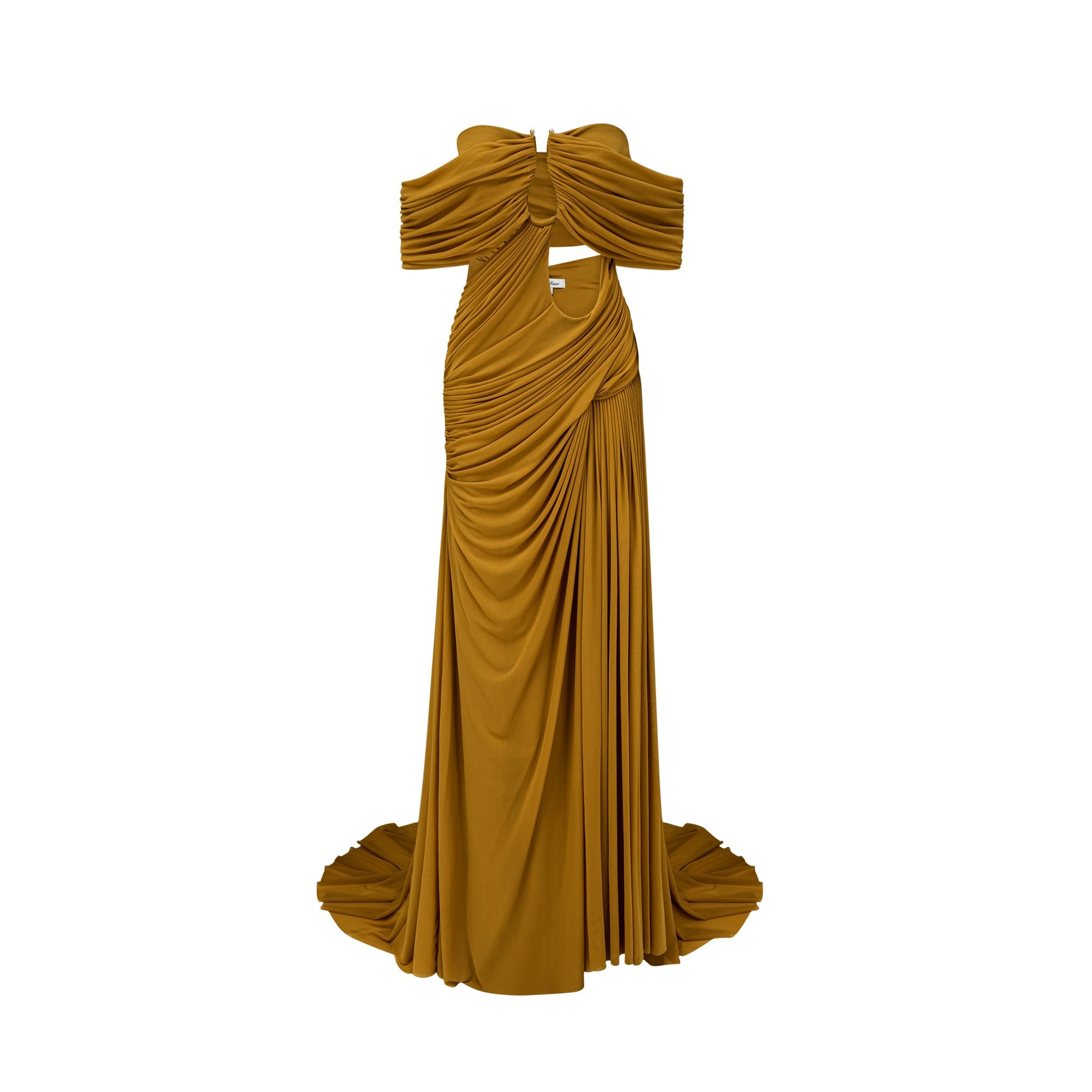 Ludivine ocher off-shoulder cut-out ruched maxi dress (Final Sale-US Only)