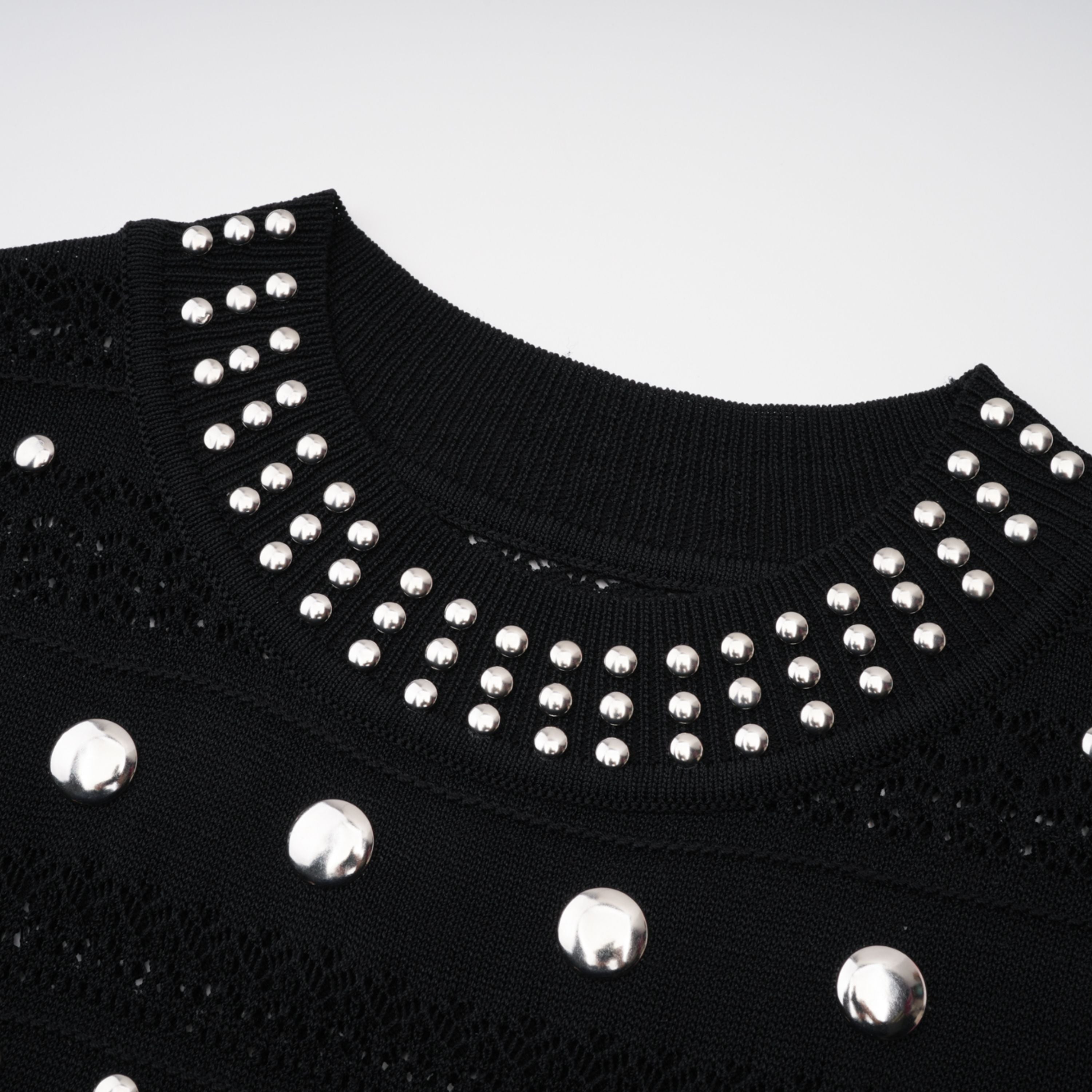 Chloé Black Long Sleeve Studded Crochet Knit Midi dress (Final Sale)