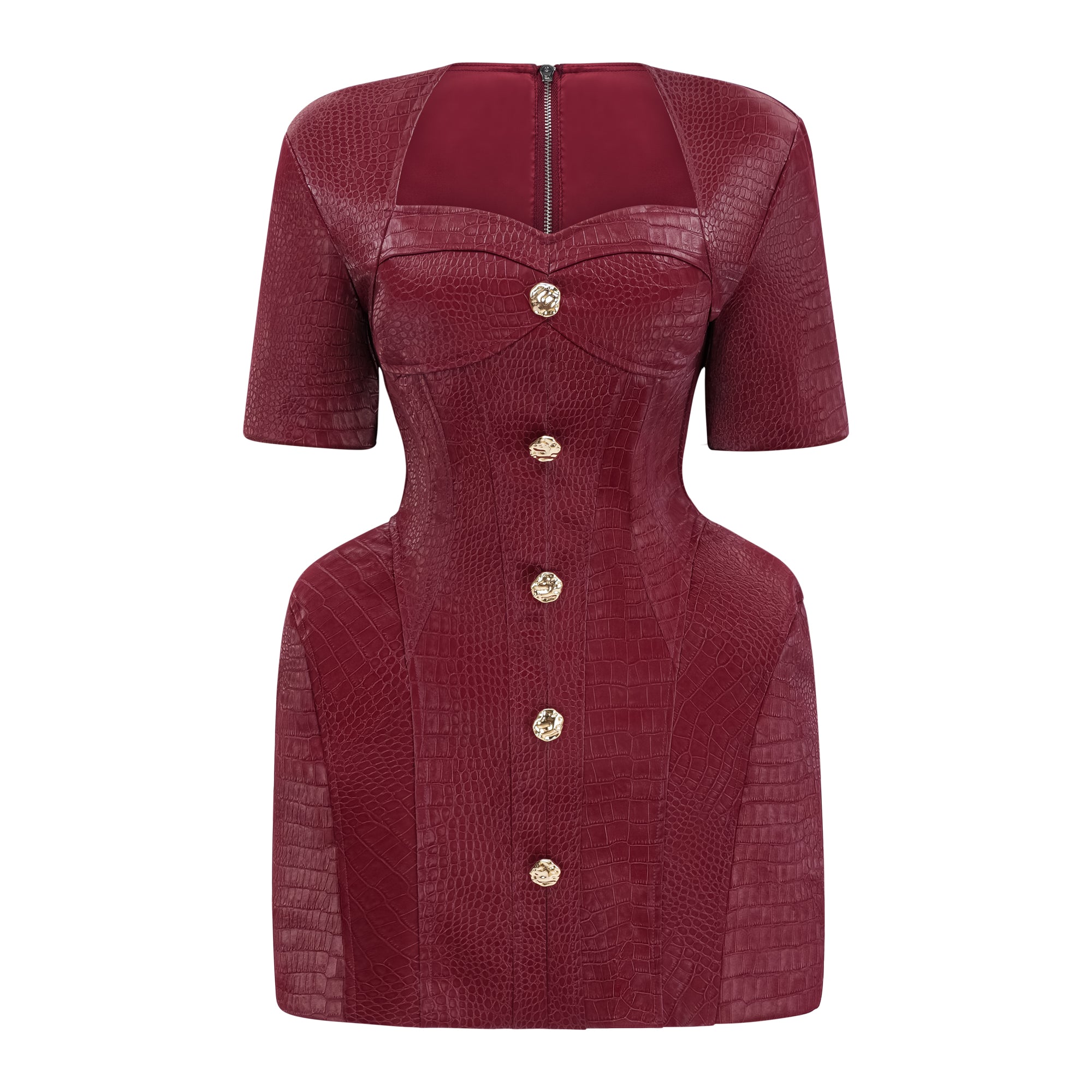 Frankie Red Leather Mini Dress with Decorative Buttons (Final Sale-US Only)