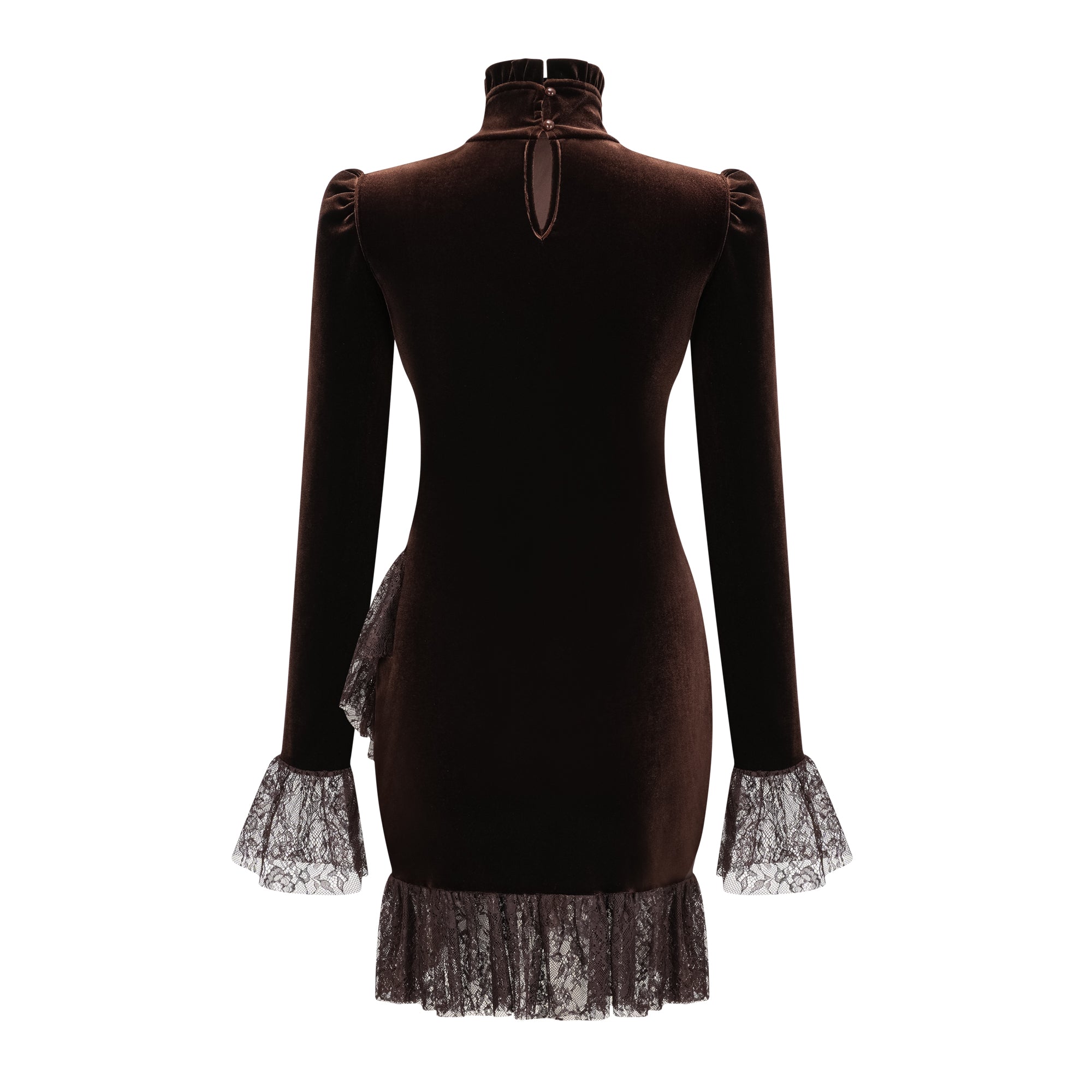 Alma Brown High Neck Asymmetrical Mini Dress