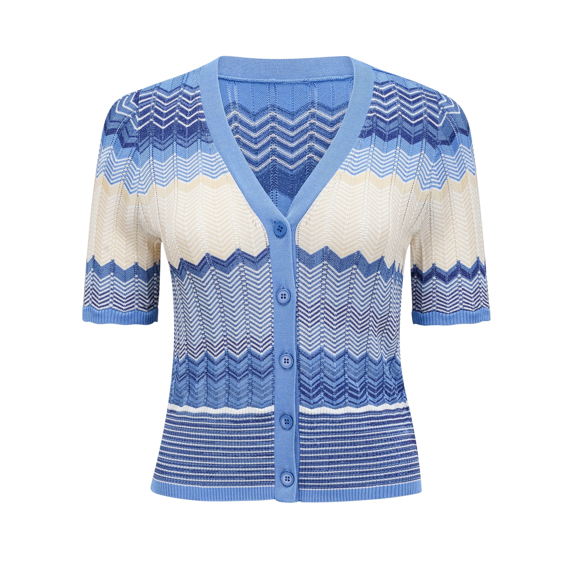 Daniela blue zigzag-design knit top & skirt matching set (Final Sale-US Only)