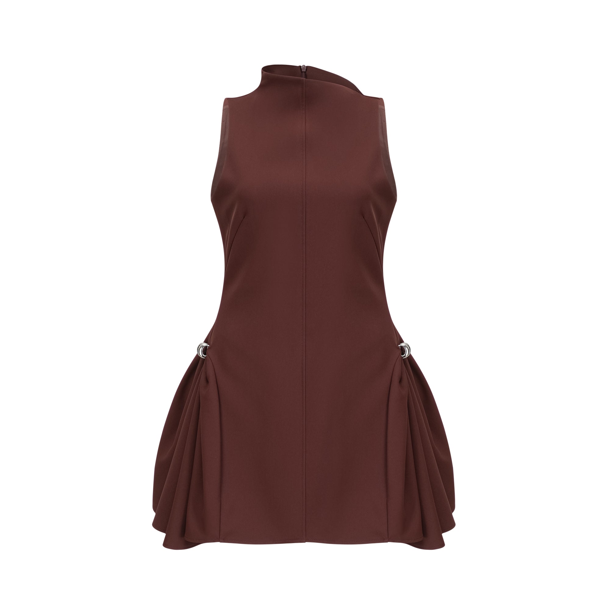 Dora brown asymmetric-neck puff mini dress