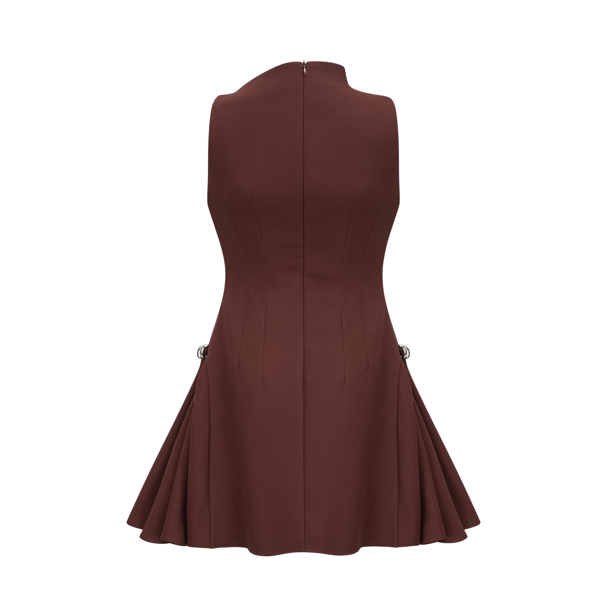 Dora brown asymmetric-neck puff mini dress
