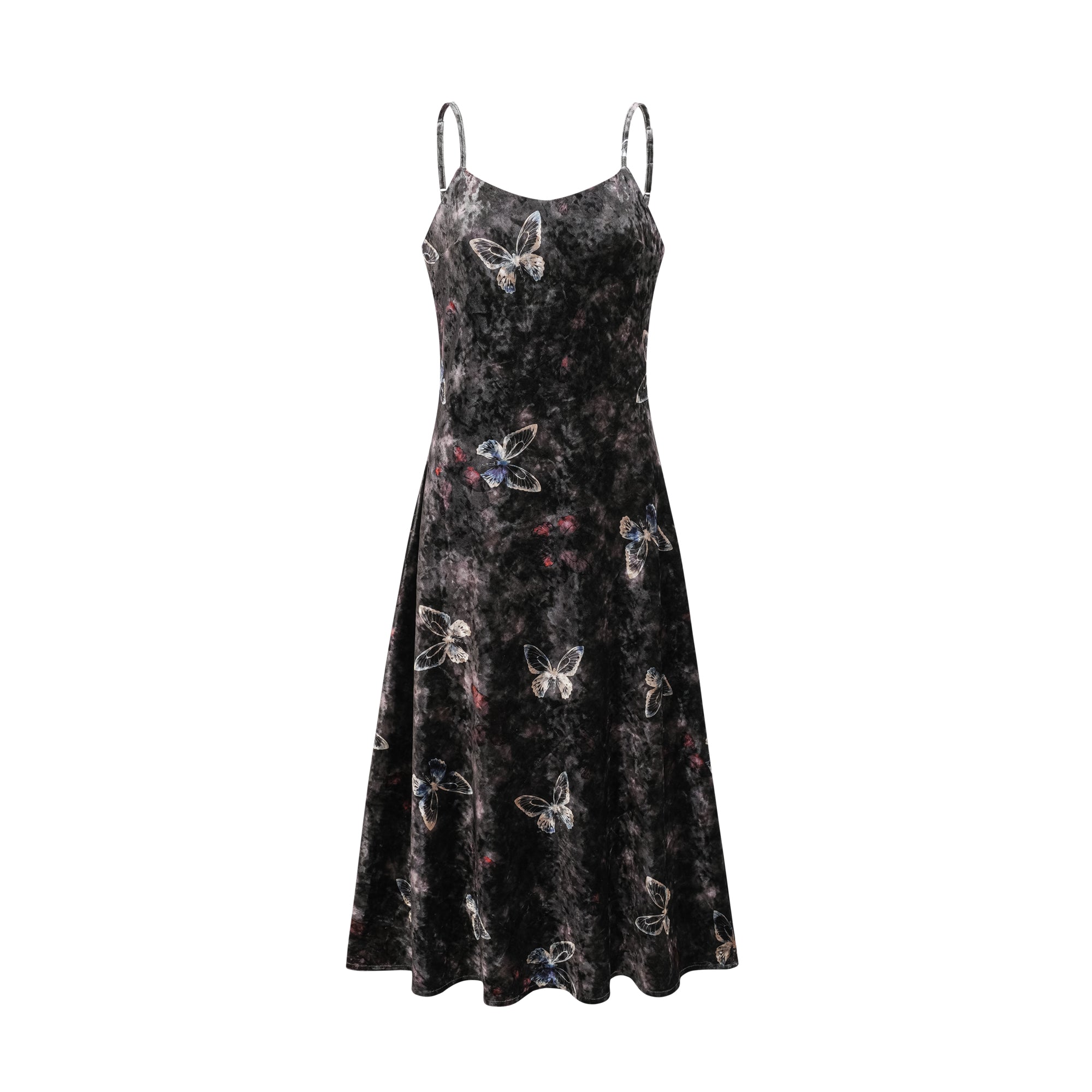 Blanche black butterfly-print velvet midi dress