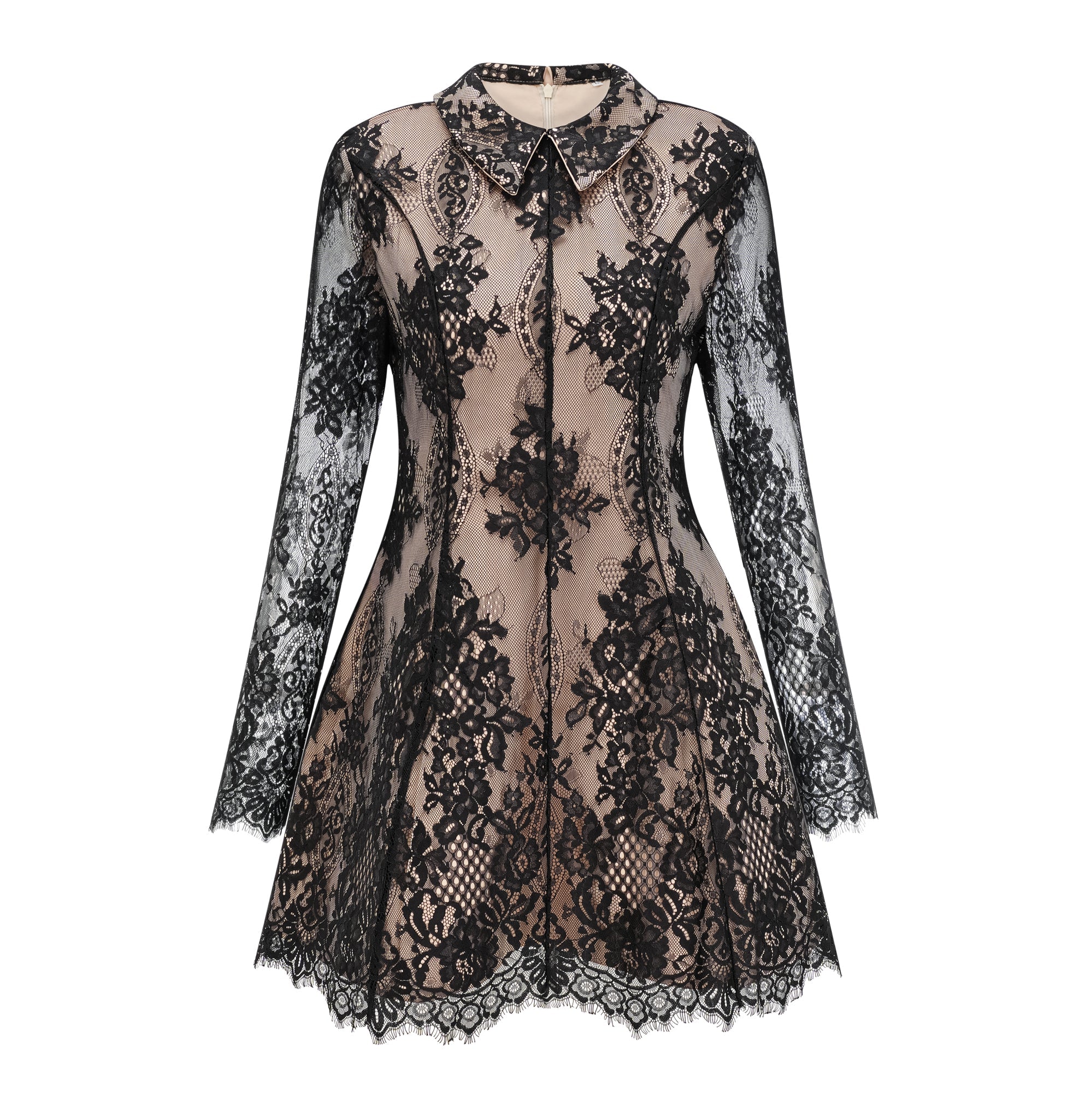 Aleksandra Black Floral Lace Mini Dress (Final Sale-US Only)