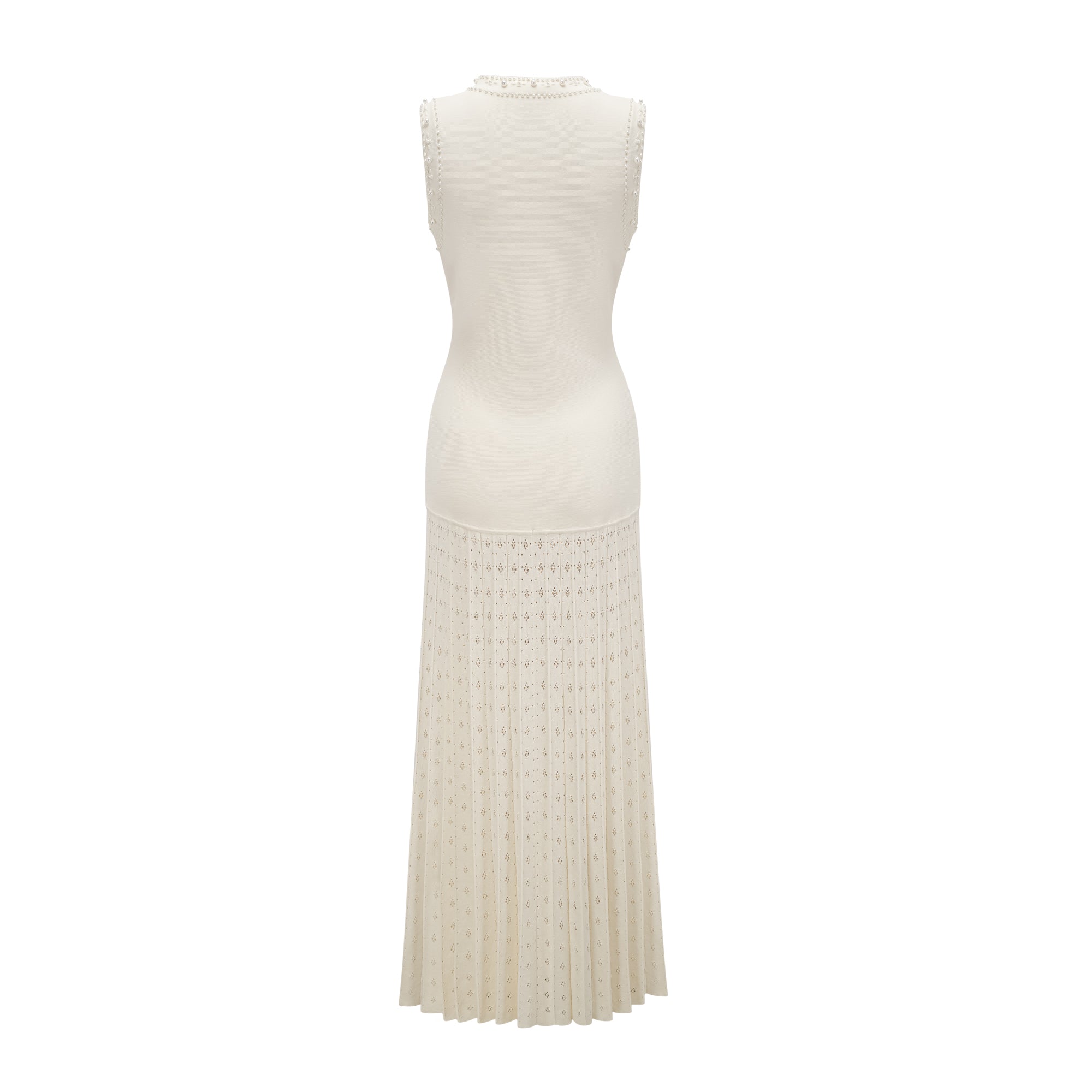 Donatienne white faux-pearl knitted maxi dress