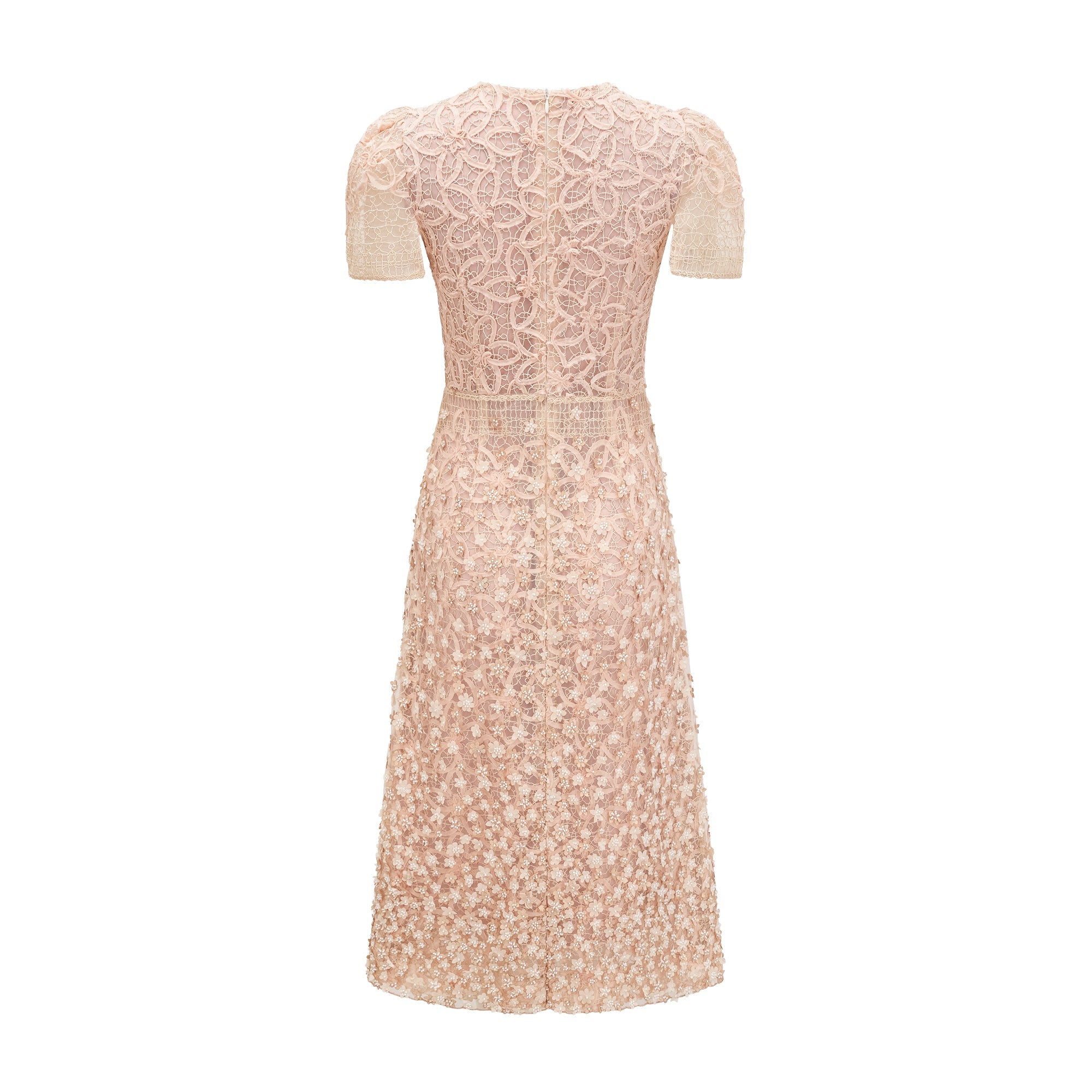 Bérengère neutrals faux-flower crochet midi dress