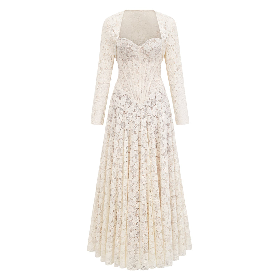 Celina White Lace Corset Maxi Dress