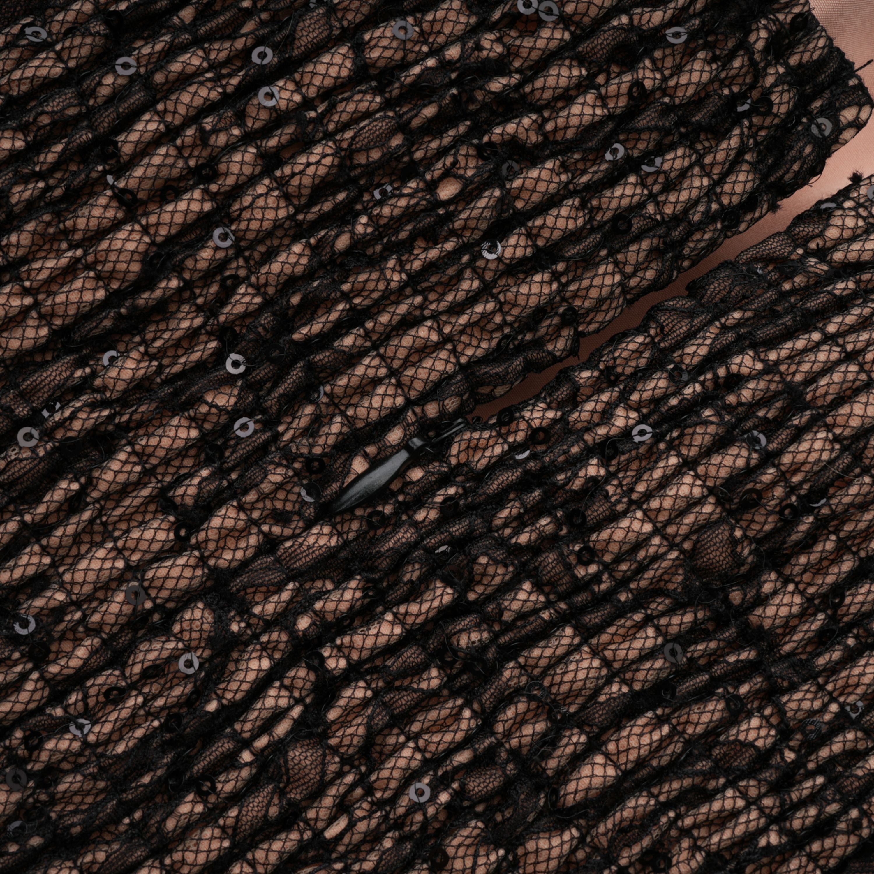Velia Black Lace Glitter Tulle Maxi Gown