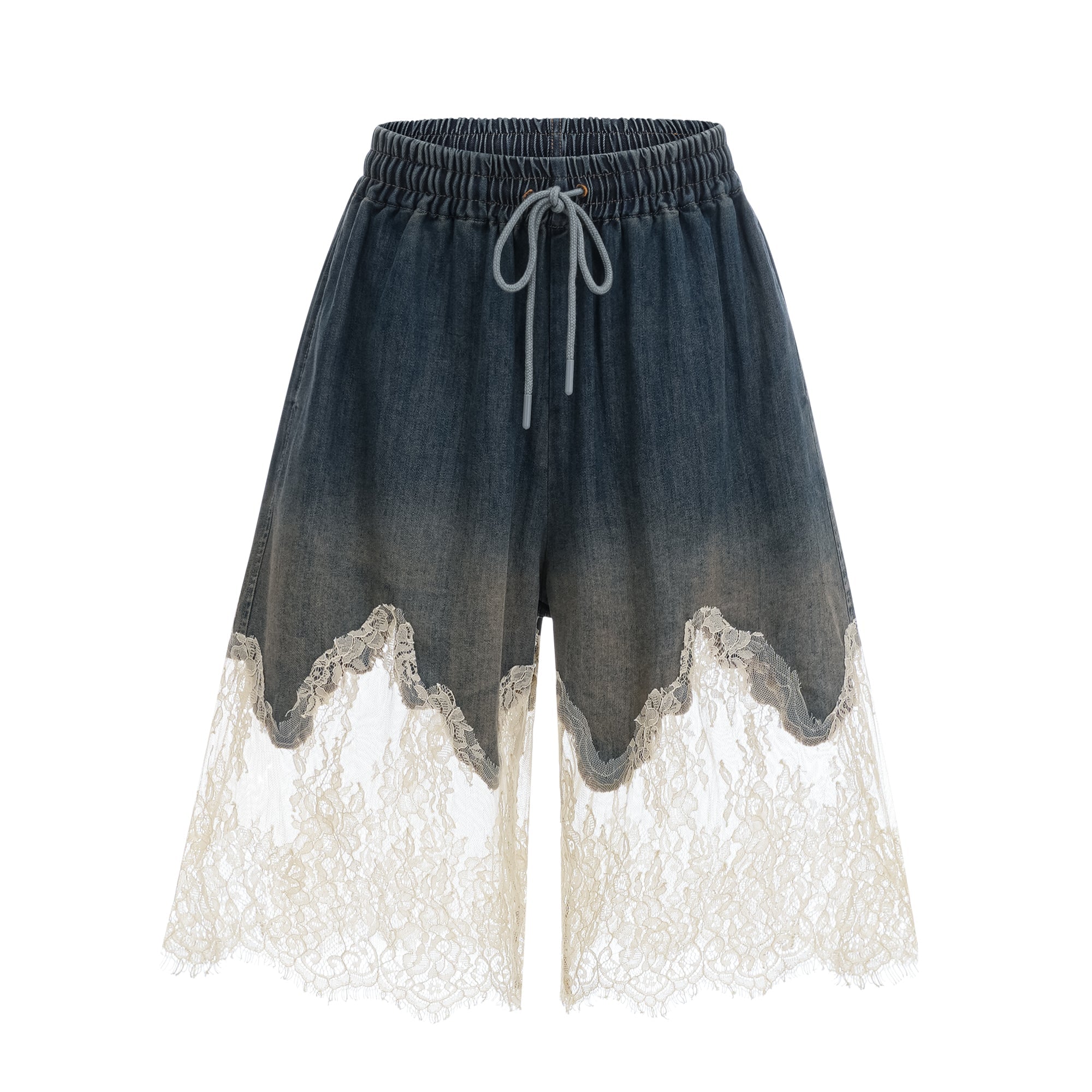 Sylvie lace-detail denim top & shorts matching set (Final Sale-US Only)