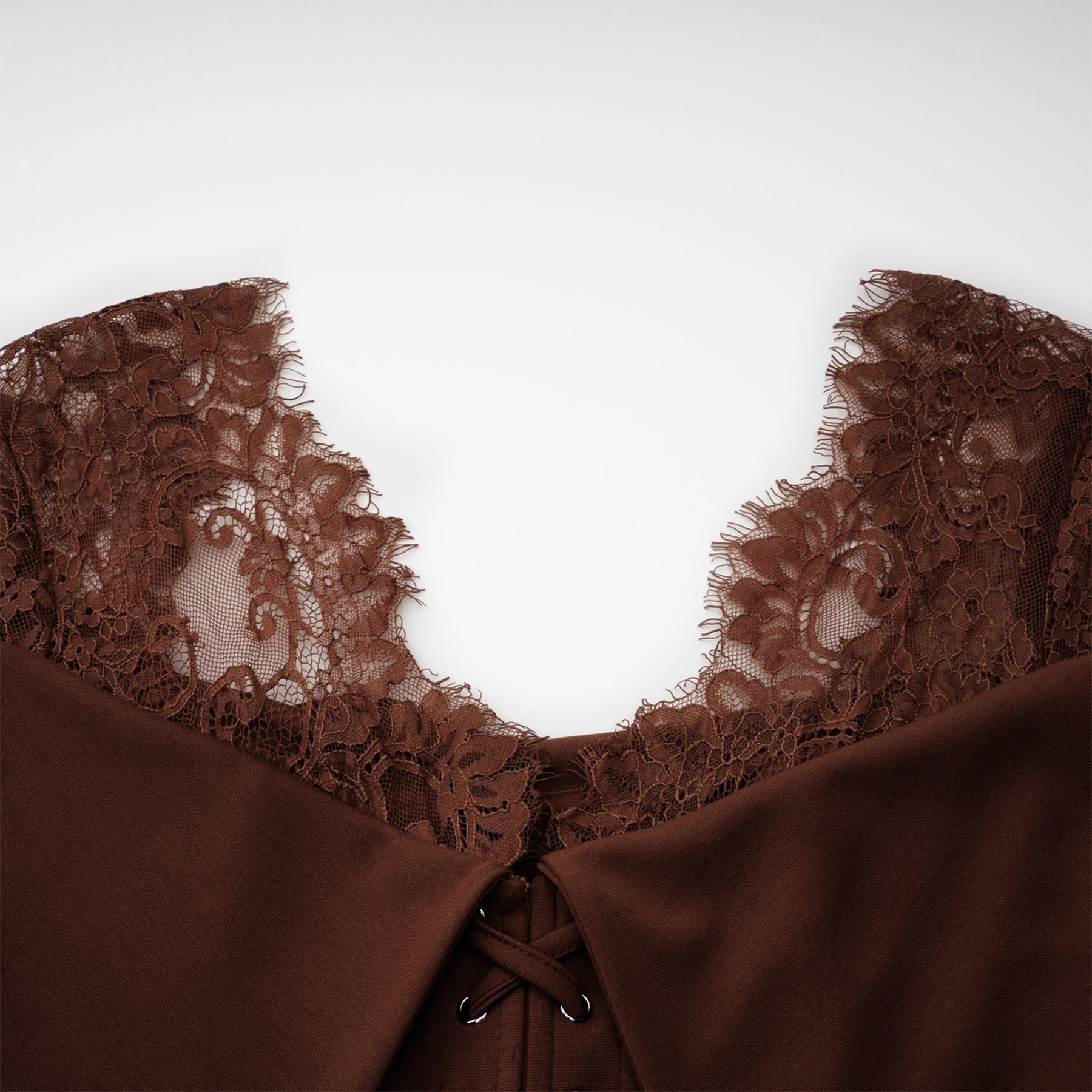 Georgiana Brown Lace Panel Flared Maxi Gown