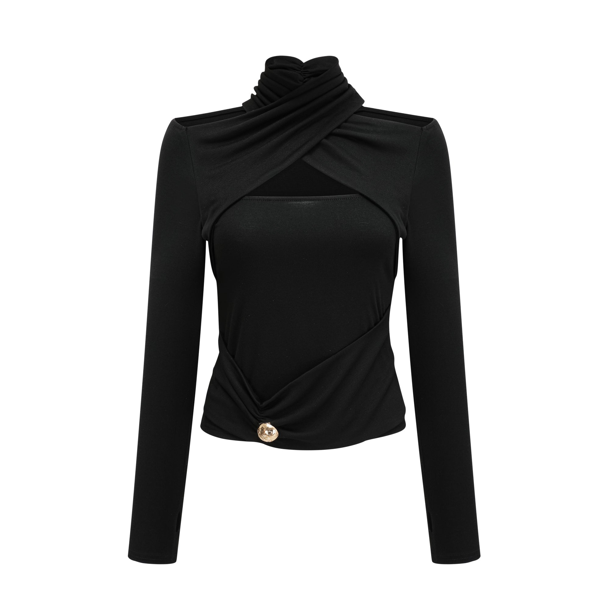 Odette black ruched stretch-jersey top