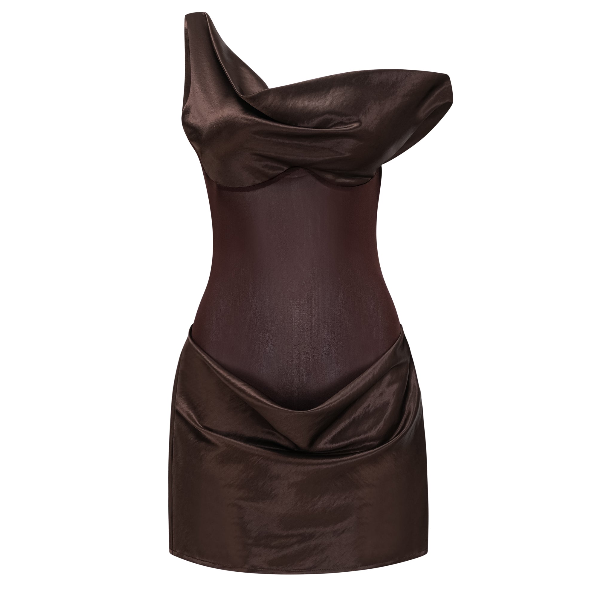 Pernilla Brown One Shoulder Satin Mini Dress (Final Sale)