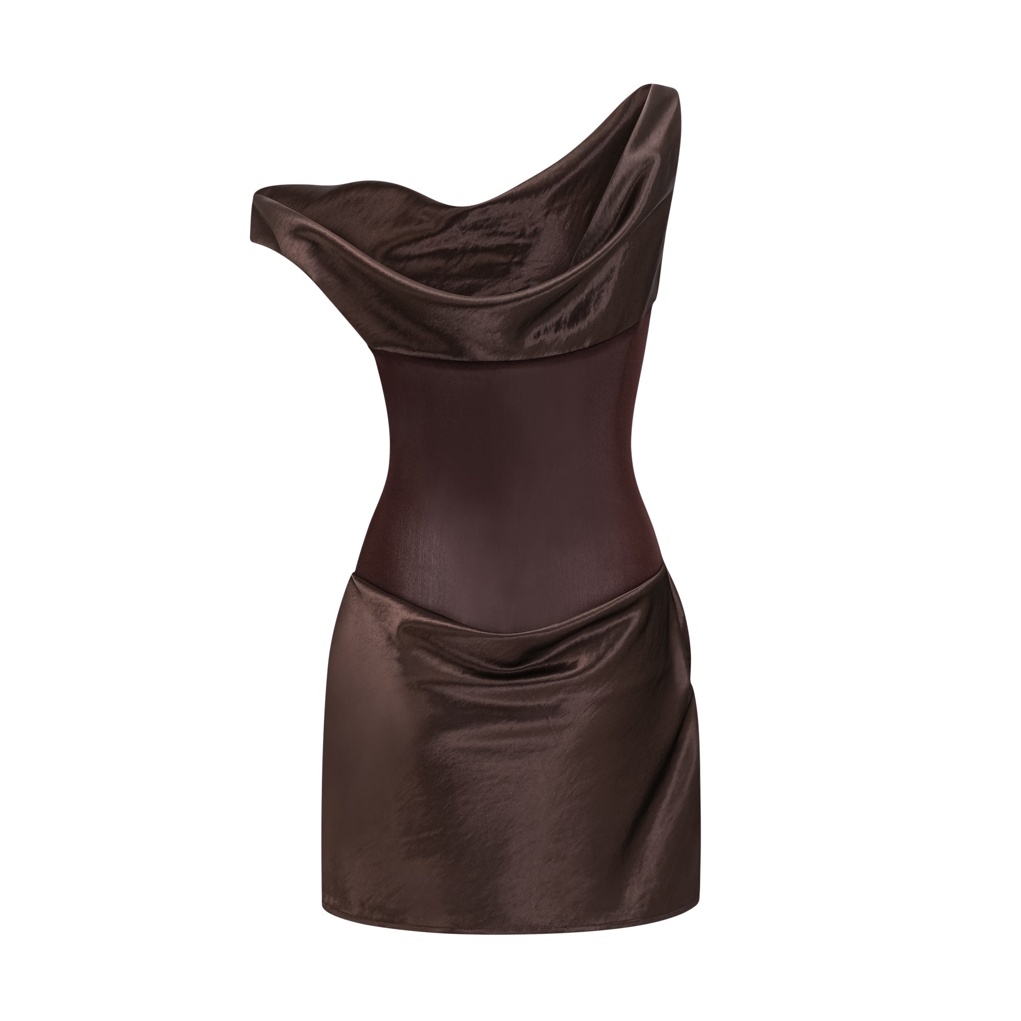 Pernilla Brown One Shoulder Satin Mini Dress (Final Sale)