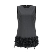 Marianne petal-trim wool mini dress - Black