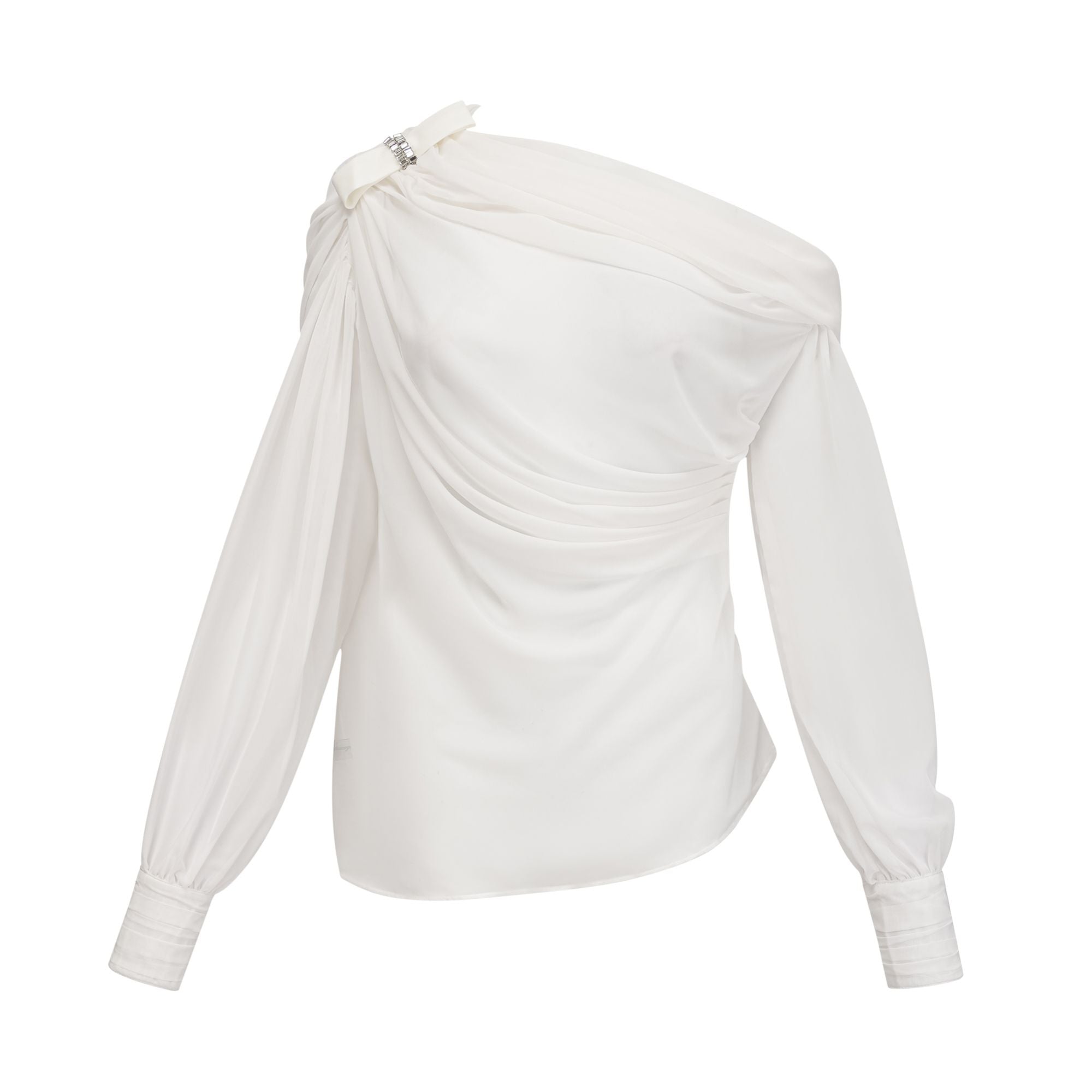 Andrea asymmetrical tulle blouse & skirt matching set in White