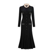 Nadège black ruffled-neck knitted midi dress - Black