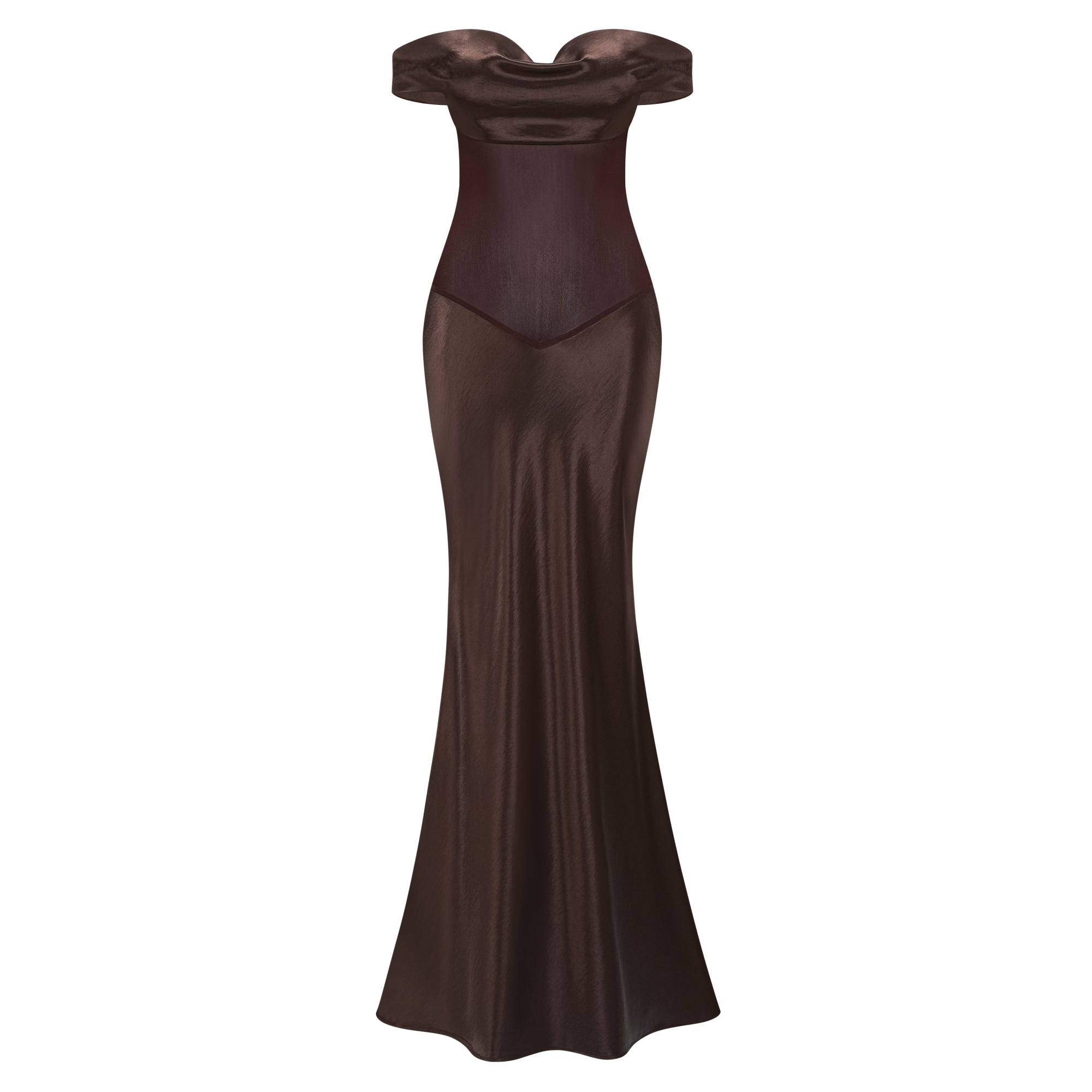 Gitta Brown Off Shoulder Satin Maxi Gown (Final Sale-US Only)