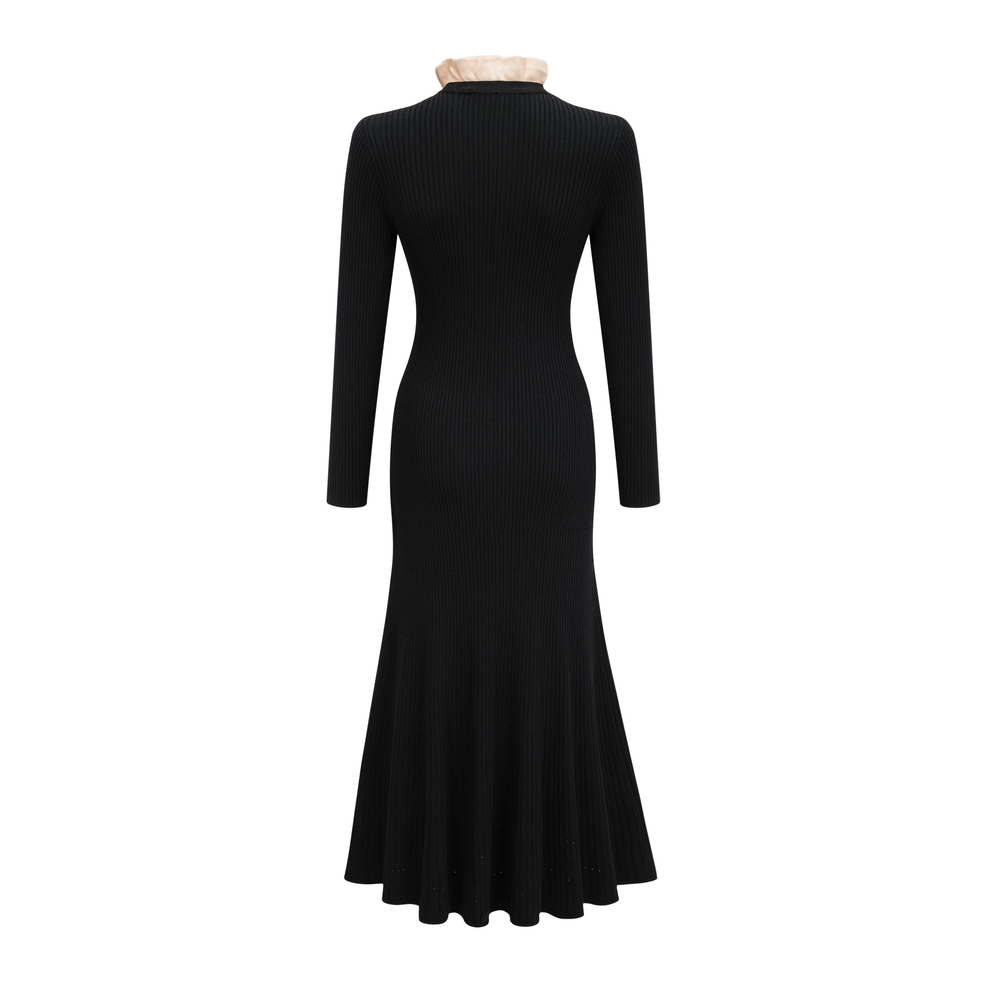 Nadège black ruffled-neck knitted midi dress - Black