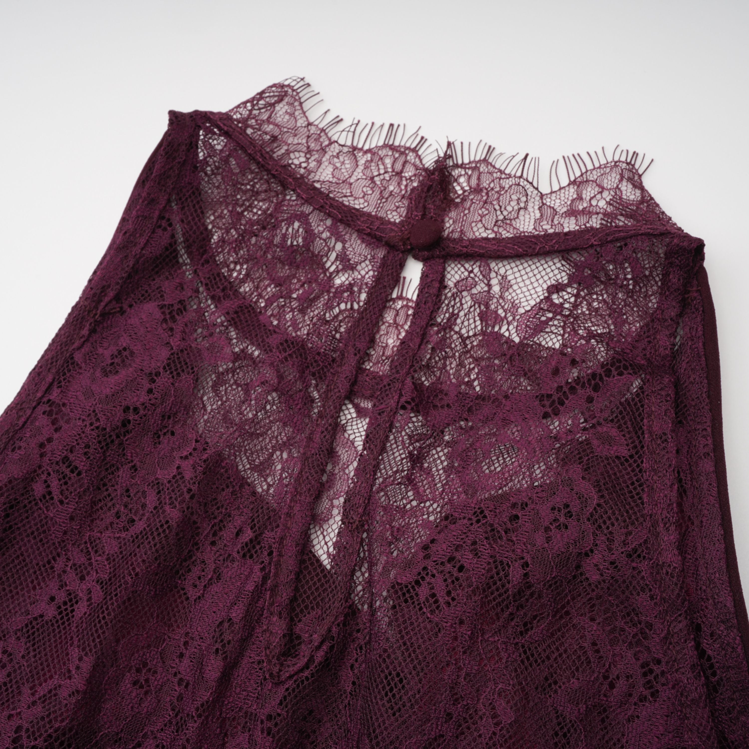 Gioconda Burgundy Halterneck Lace Panel Maxi Dress (Final Sale-US Only)