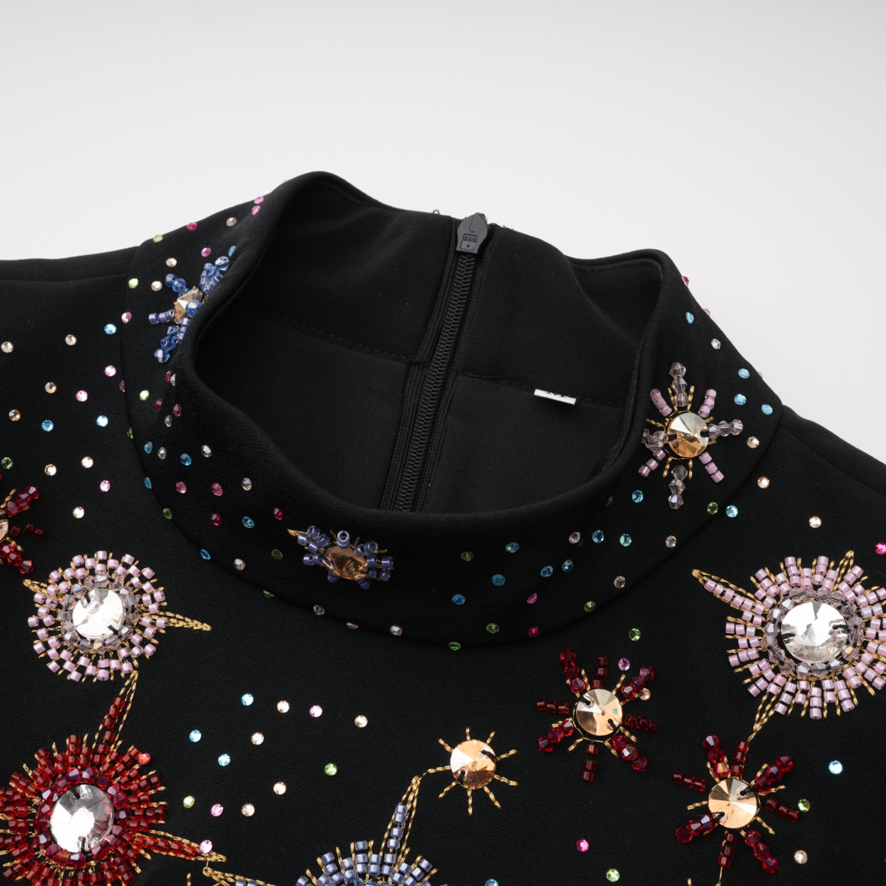 Rosaria Black Embellished Constellation Mini Dress