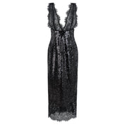 Ava Black Lace Panel Sequined Maxi Dress  (Final Sale)