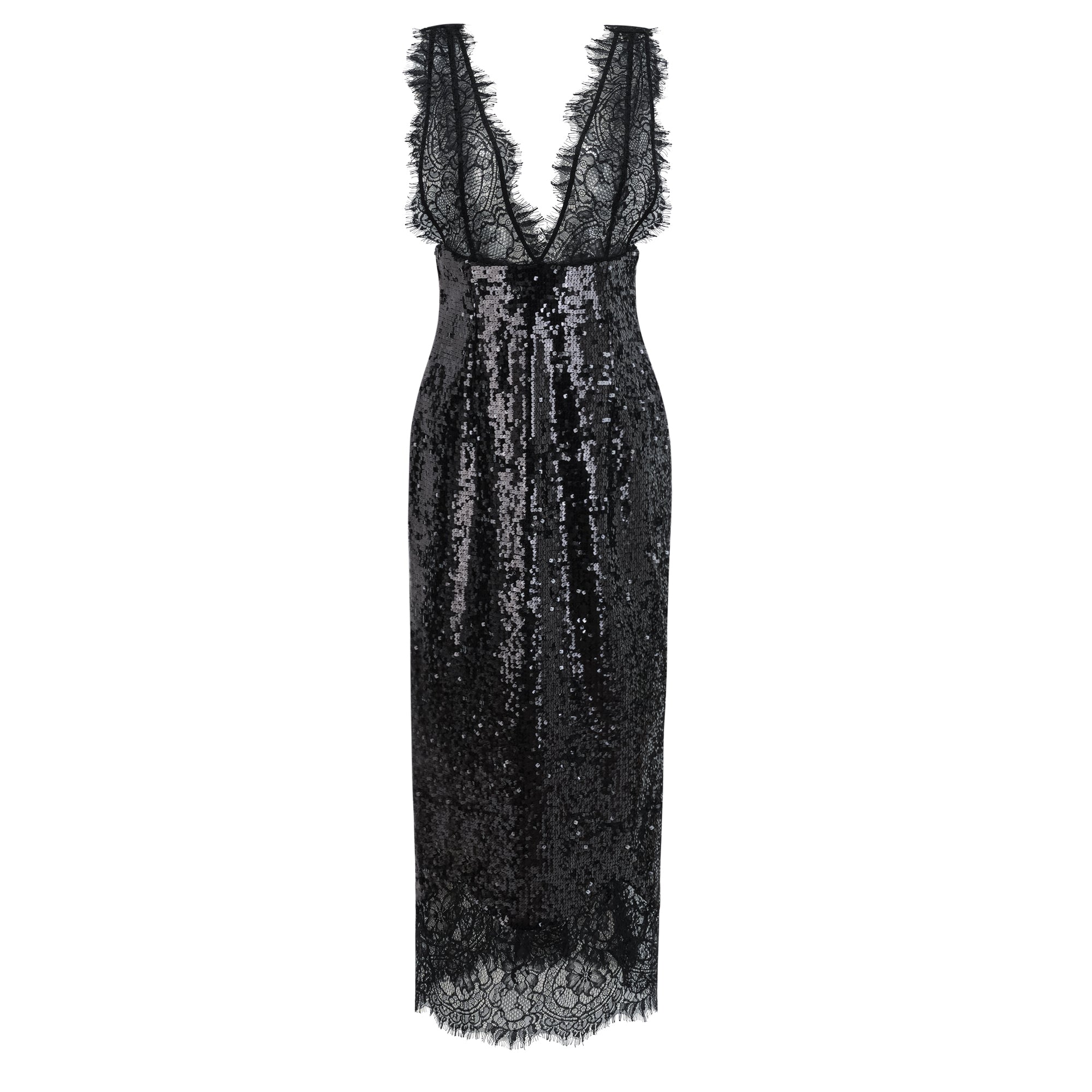 Ava Black Lace Panel Sequined Maxi Dress  (Final Sale)