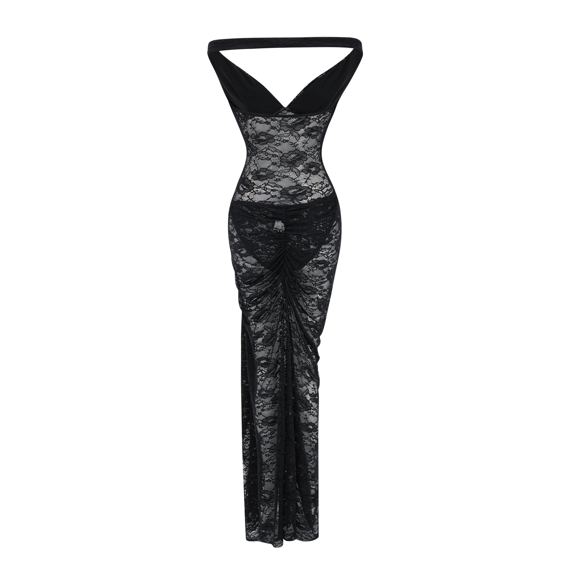 Frida Black Semi-Sheer Lace Bodysuit & Skirt Set