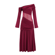 Anastasia Burgundy One Shoulder Gathered Maxi Dress