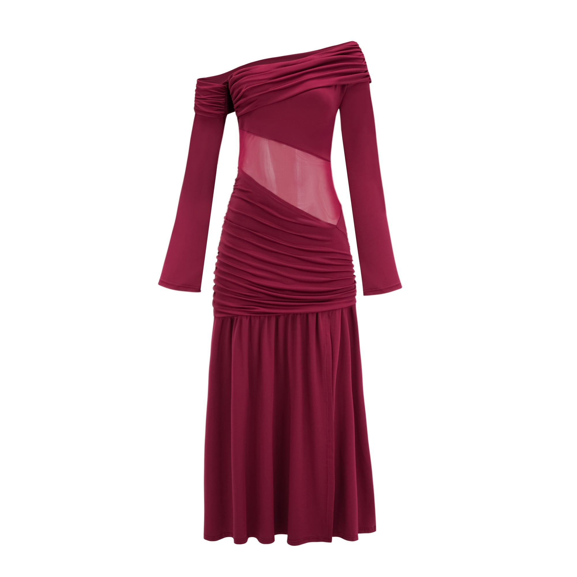 Anastasia Burgundy One Shoulder Gathered Maxi Dress (Final Sale)