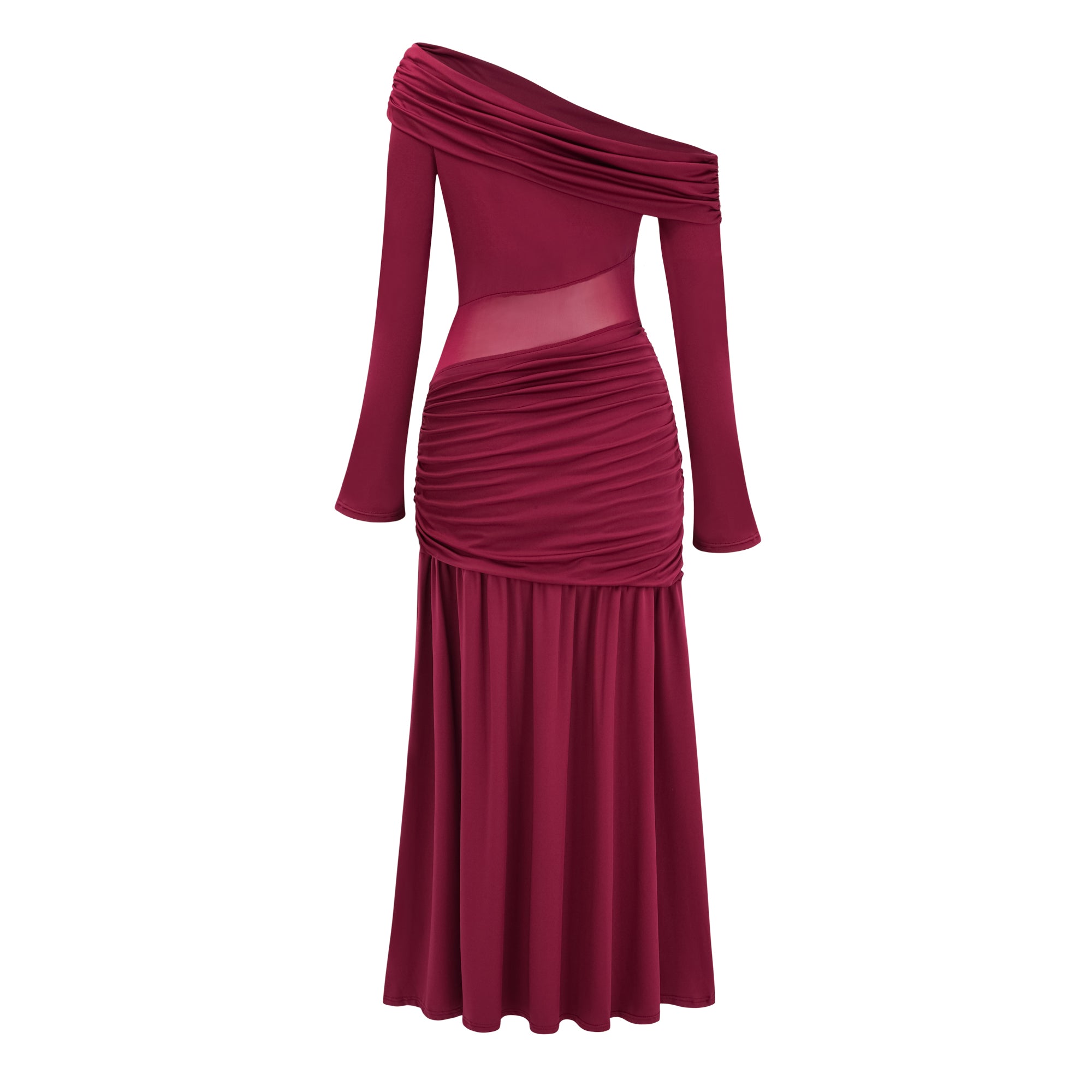 Anastasia Burgundy One Shoulder Gathered Maxi Dress (Final Sale)