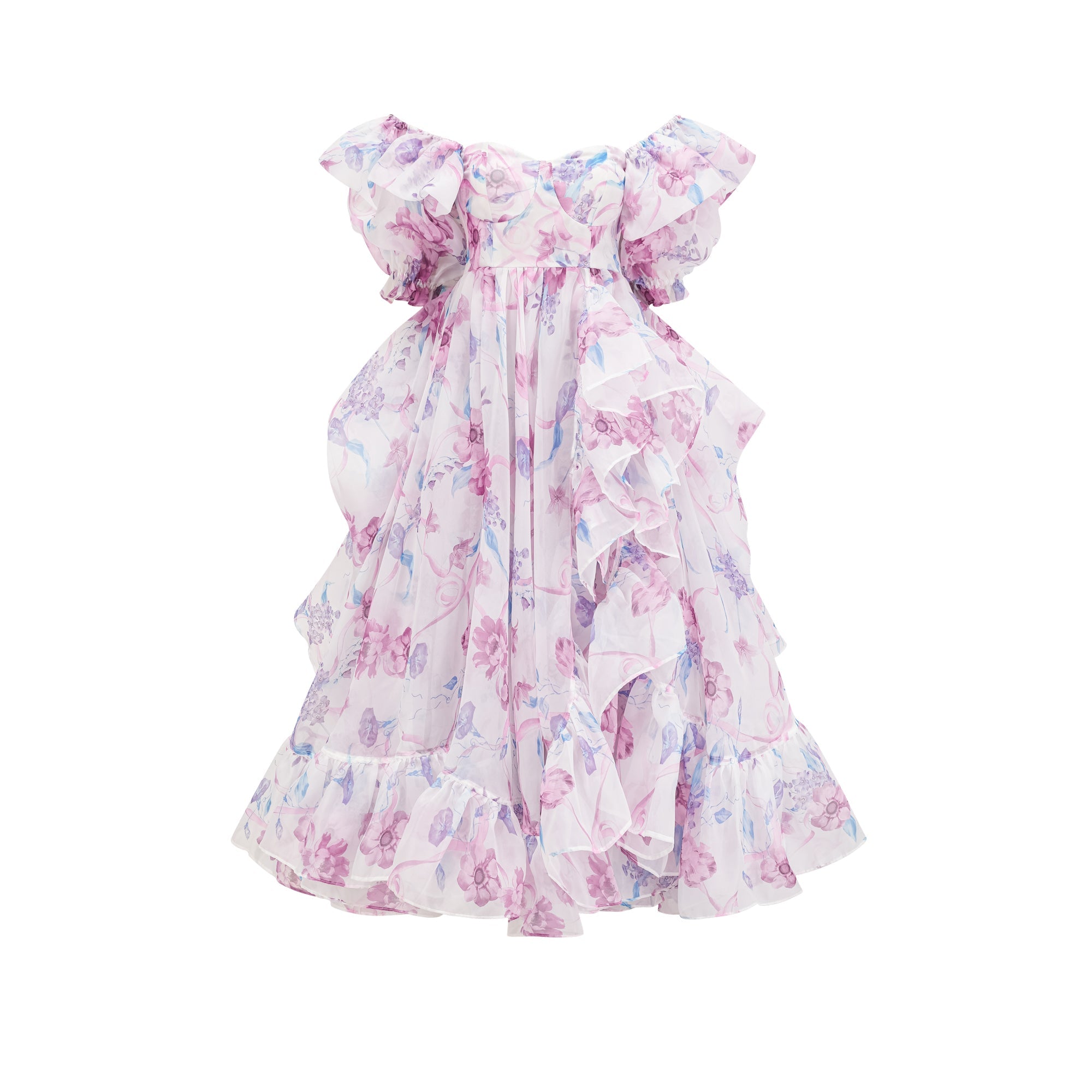 Béatrice puff-sleeves pleated midi dress (US Only)