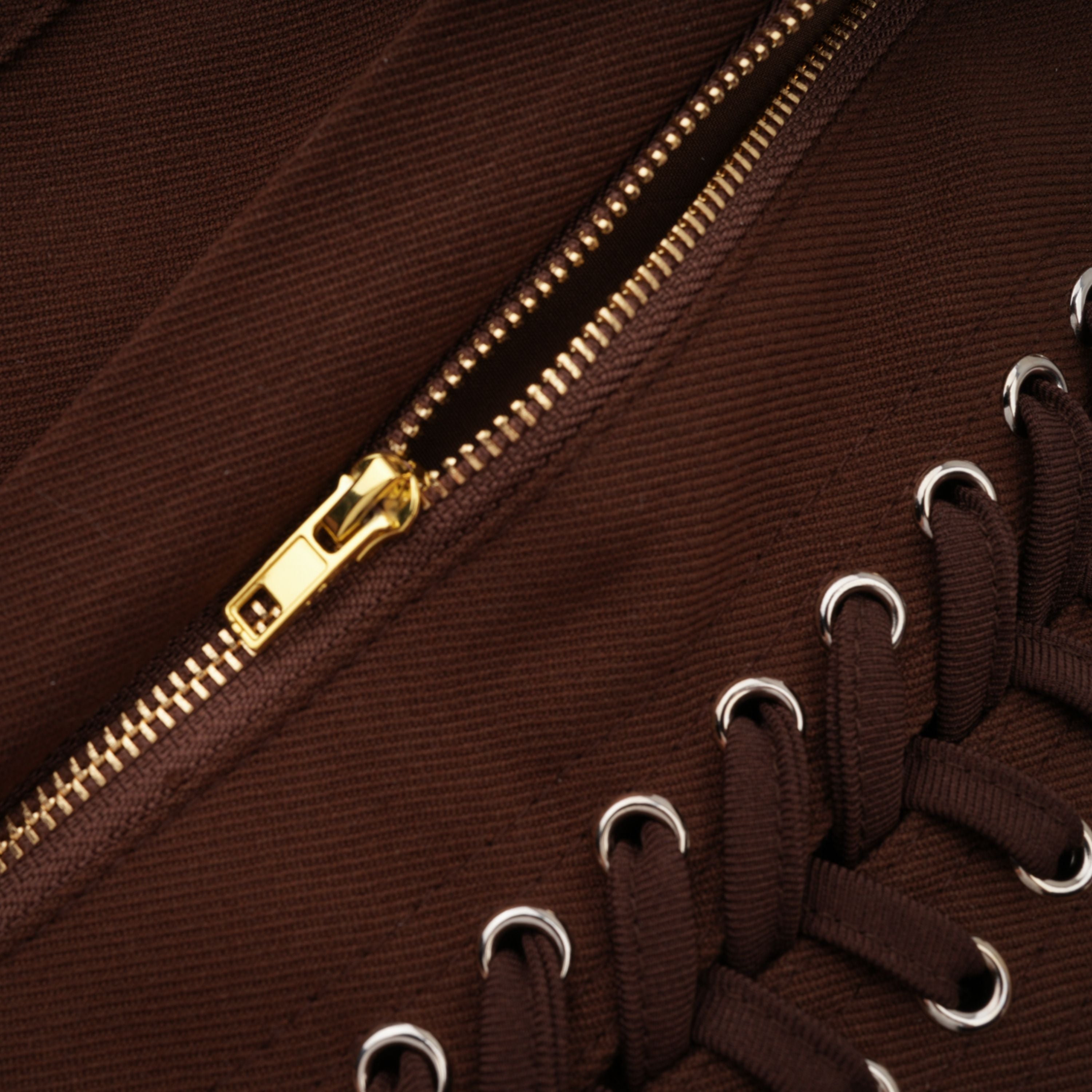 Indre Brown Lace Up Corset Crop Top