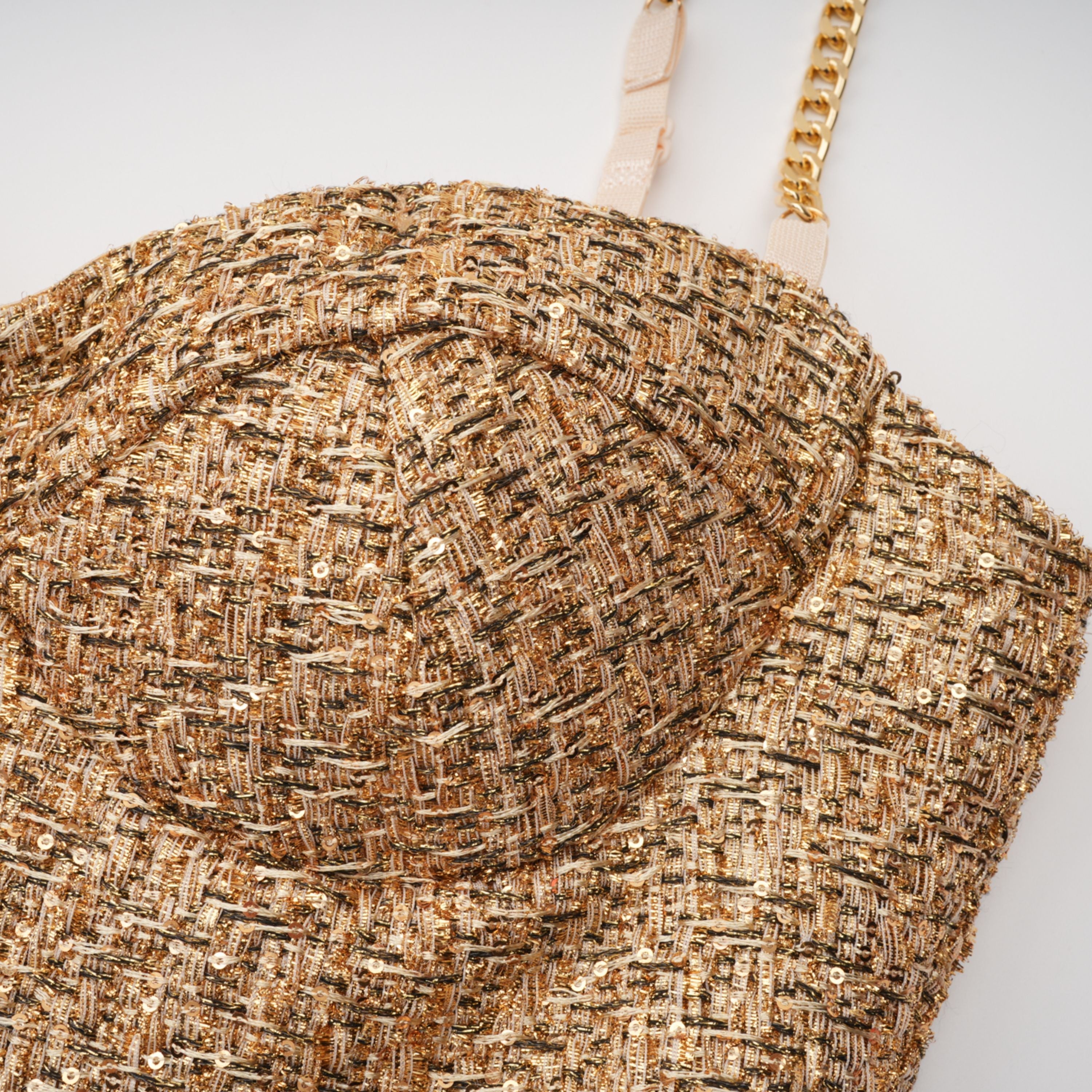 Arna Gold Sweetheart Neckline Tweed Mini Dress (Final Sale-US Only)