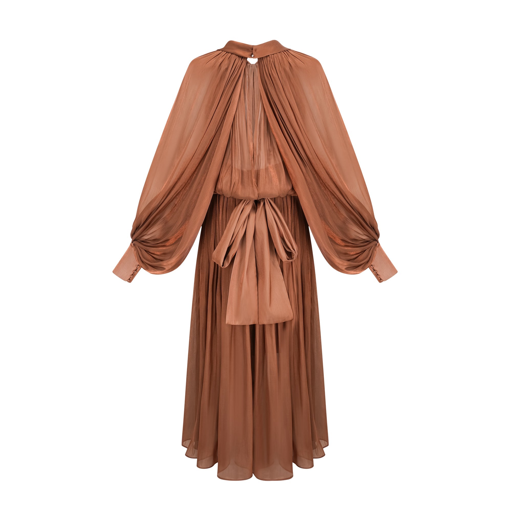 Mila pleated satin maxi dress in Brown