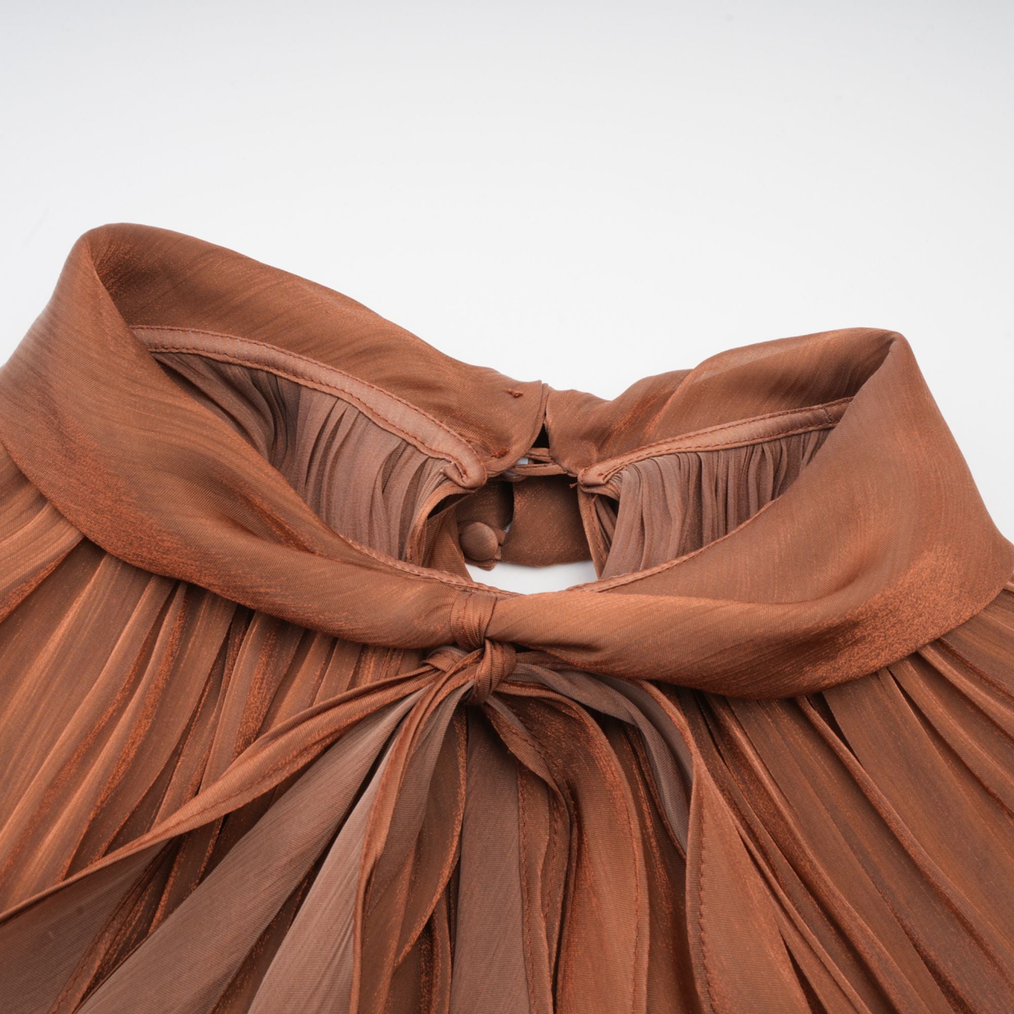 Mila pleated satin maxi dress in Brown