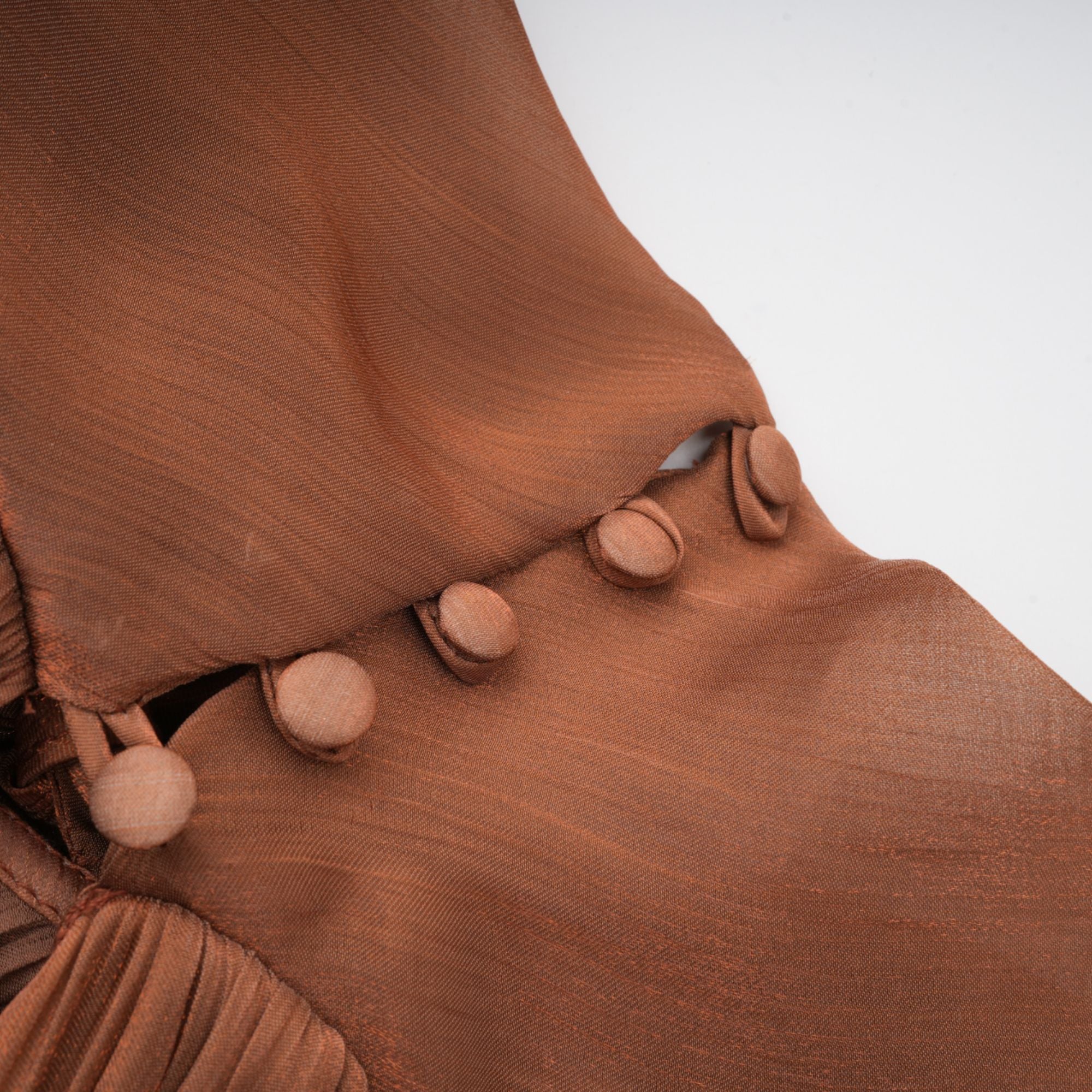 Mila pleated satin maxi dress in Brown