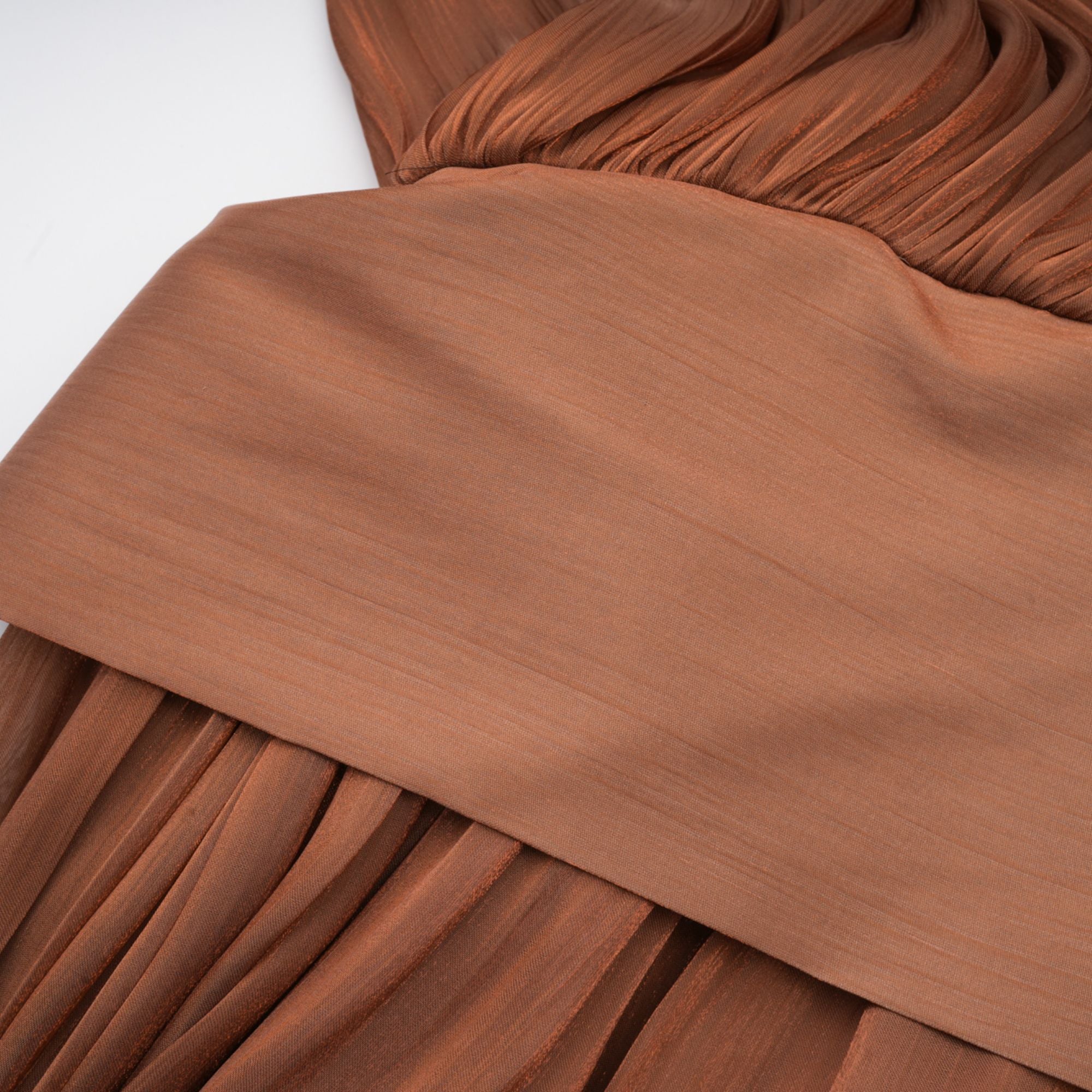 Mila pleated satin maxi dress in Brown