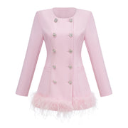 Freja Pink Feather Trim Mini Blazer Dress