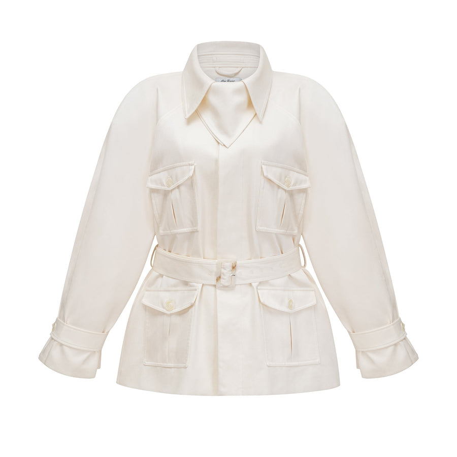 Ambre Cream White Belted Trench Coat